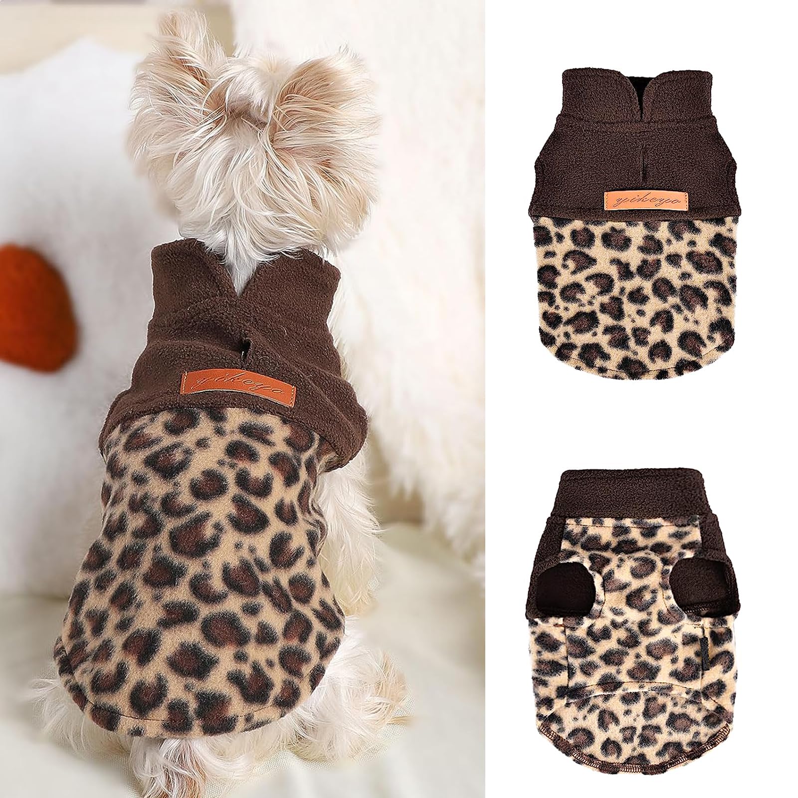 Fleece Vest Dog Sweater Winter Pet Clothes for Small Dogs Boy Girl Warm Pullover Puppy Sweater Soft Stretchy Leopard Print Pet F