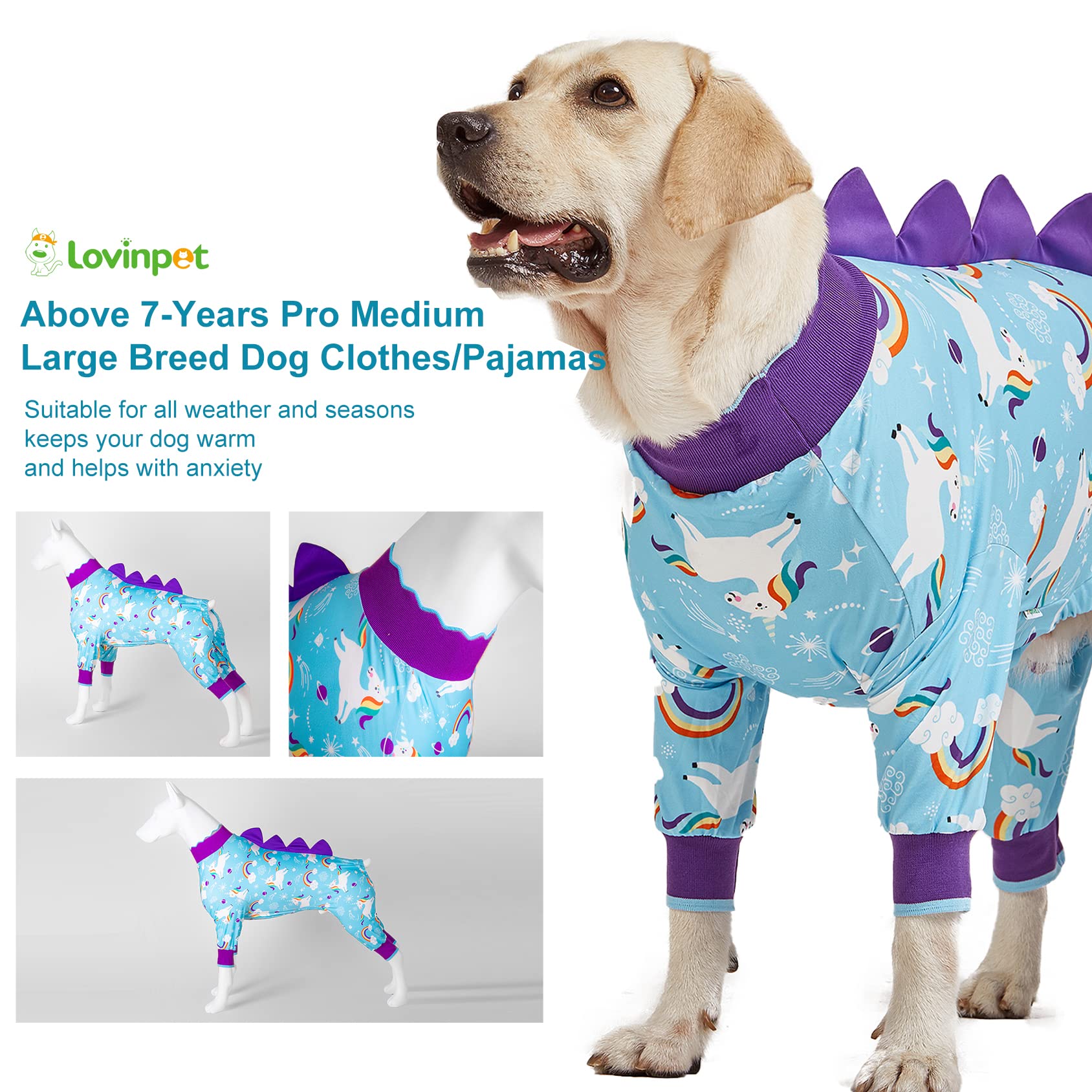 Lovinpet Gaint Dog Pajamas, Anti Licking Dog Recovery Clothes, Kightweight Onesie, Starlight Rainbow/Wild Horse Prints Dog Clothing, Uv Protection, Adorable Pet Pj'S /3Xl