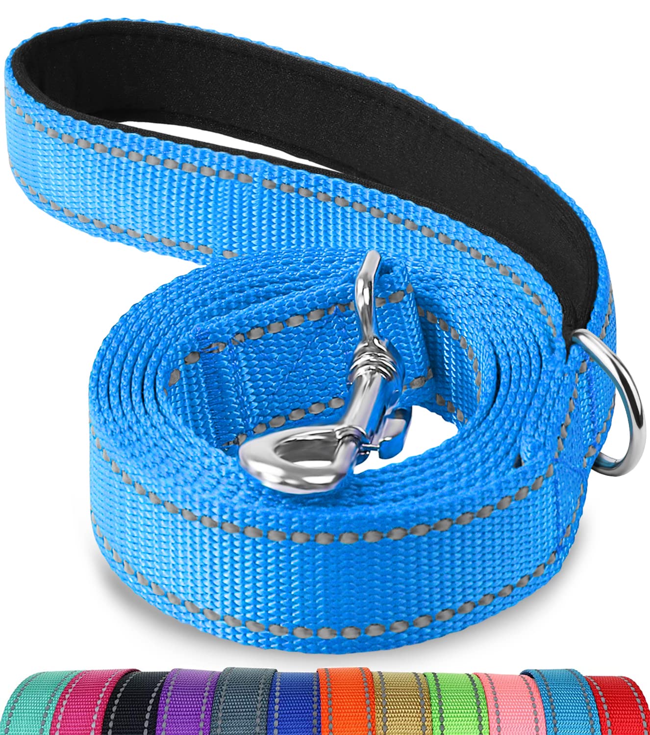 Joytale Double-Sided Reflective Dog Leash, 6 Ft/5 Ft/4 Ft, Padded Handle Nylon Dogs Leashes For Small & Medium Dogs Walking, Sky Blue, 5Ft