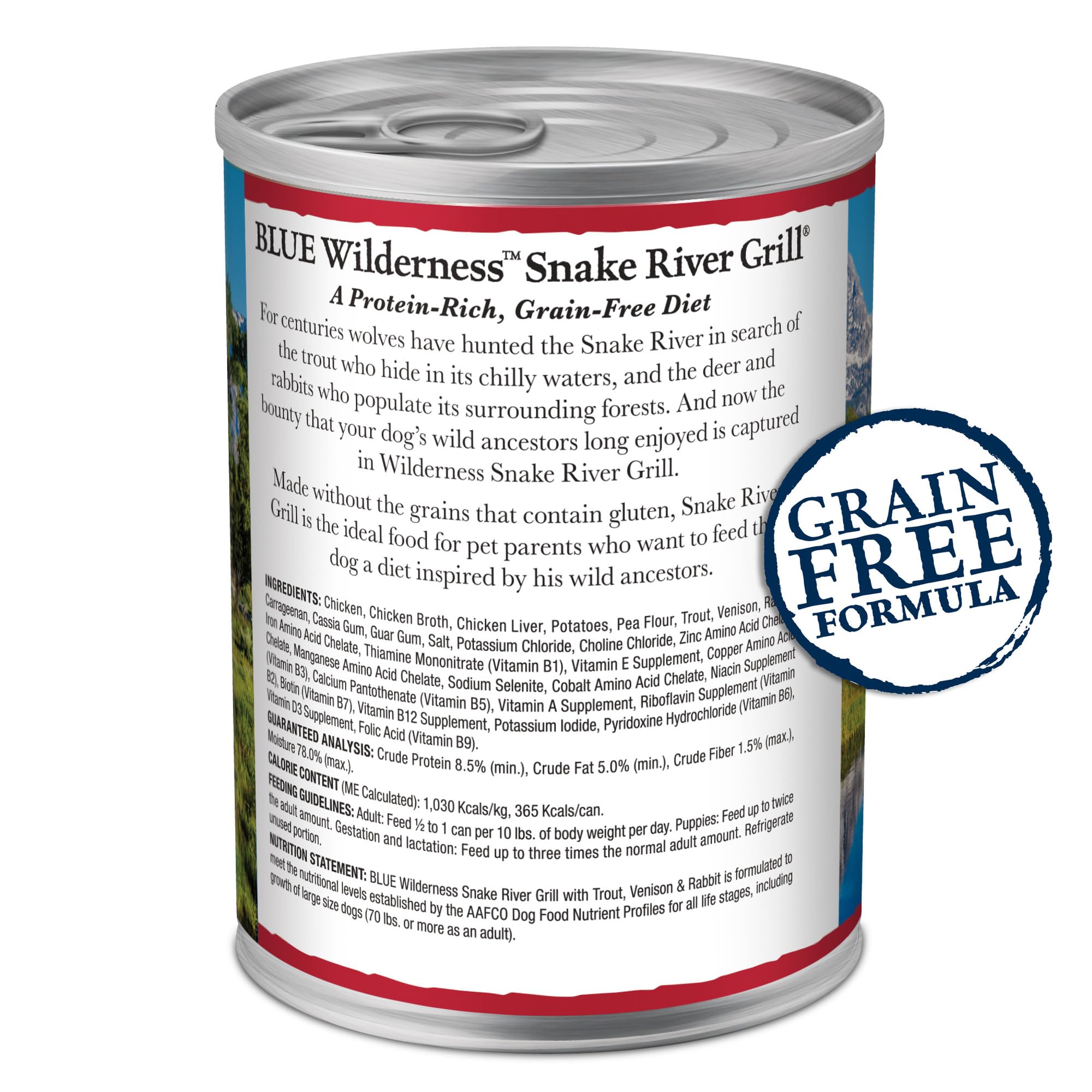 Blue Buffalo Wilderness Snake River Grill Natural High Protein Wet Food for Adult Dogs, Trout, Venison & Rabbit, 12.5-oz Cans, 1