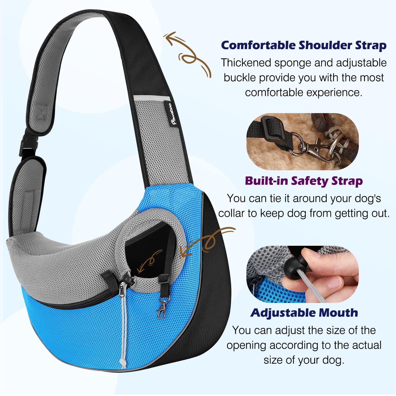 Pawaboo Pet Dog Sling Carrier, Hand Free Drawstring Dog Papoose With Adjustable Strap, Breathable Mesh Bag For Puppy Cat, Crossb