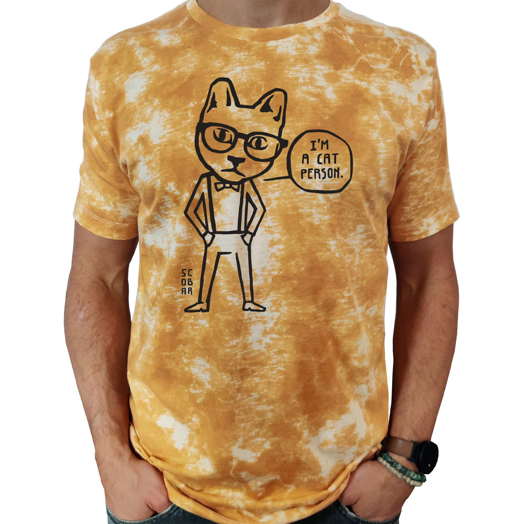 Cat/Dog Person T-Shirt (Cat Tie-Dye Yellow, 2X-Large)