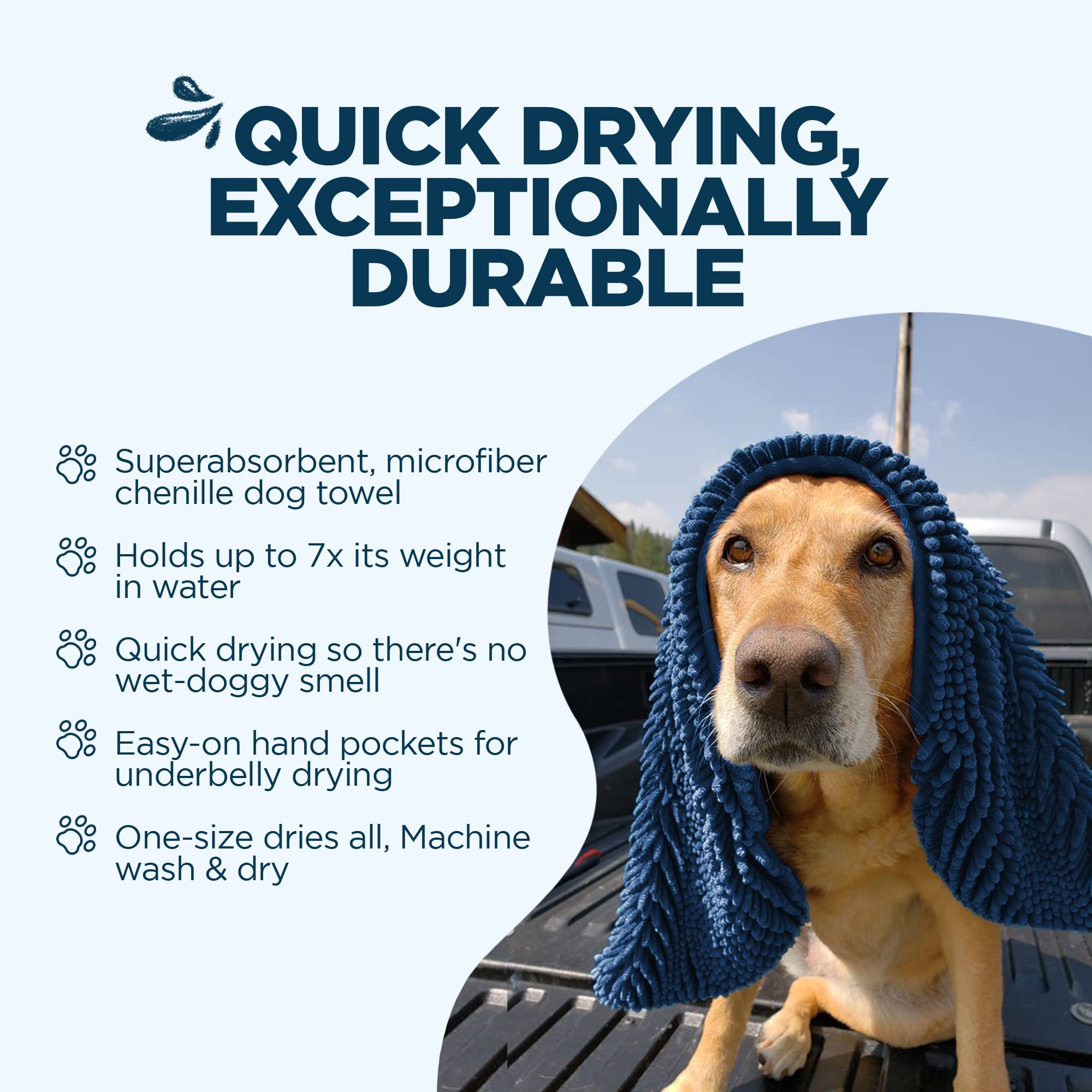 Soggy Doggy Super Shammy Dog Towel, Washable Microfiber Drying Dogs And Cleaning Paws, Fast-Drying Puppy Bath Towel With Hand Pockets, Navy Blue(31X14X0.01 Inches)