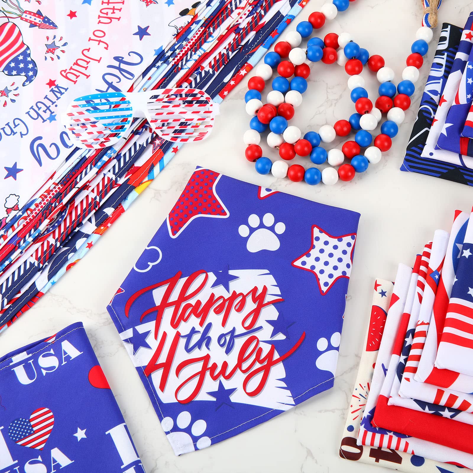 60 Pcs 4Th Of July Day Dog Bandanas Patriotic Dog Bibs American Flag Pet Costume Adjustable Dog Cat Holiday Outfit Washable Tria