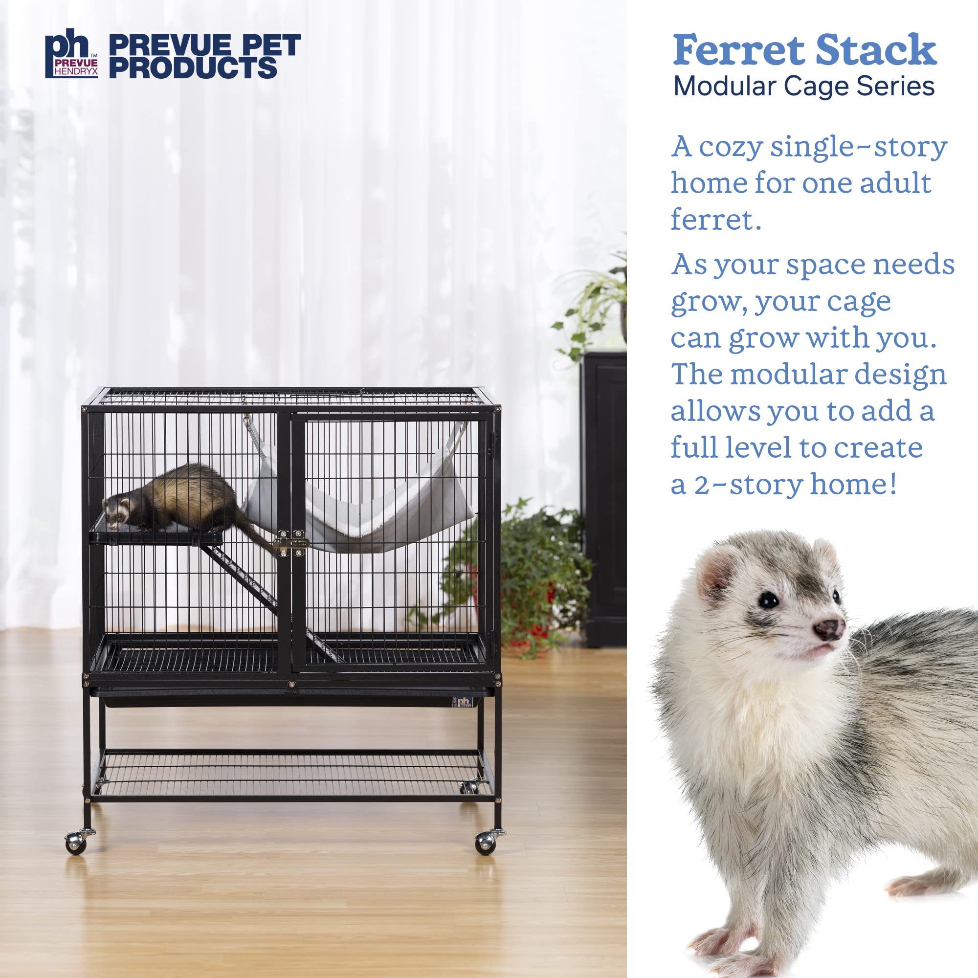 Prevue Pet Products Ferret Stack One Story Ferret Home with Portable Stand, Escape Proof Lock, Hammock, Ramps, Expandable Add-On