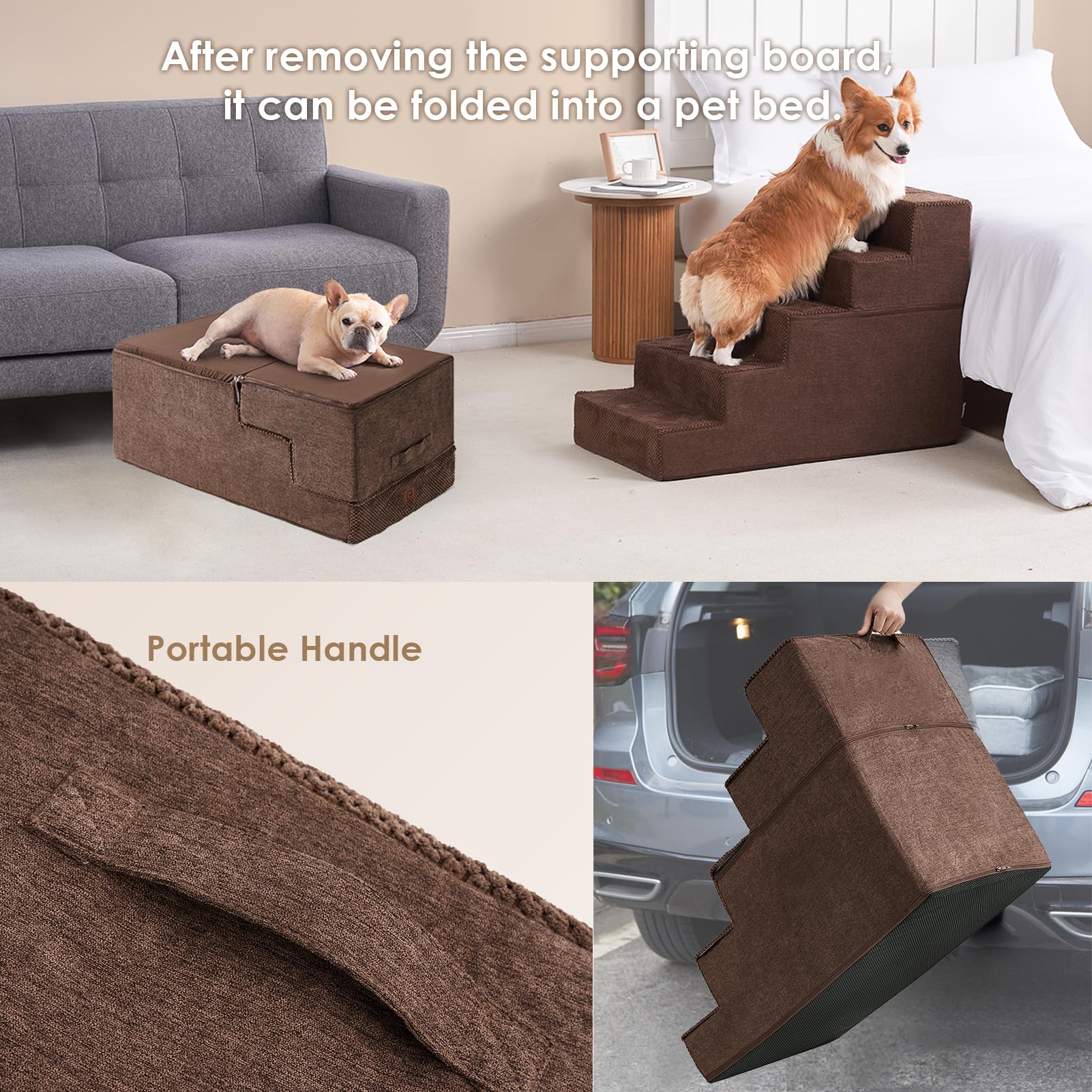 Eheyciga Dog Stairs For High Bed 25   H, 5-Step Extra Wide Dog Steps For Bed, Pet Steps For Small Dogs And Cats, Non-Slip Balanc