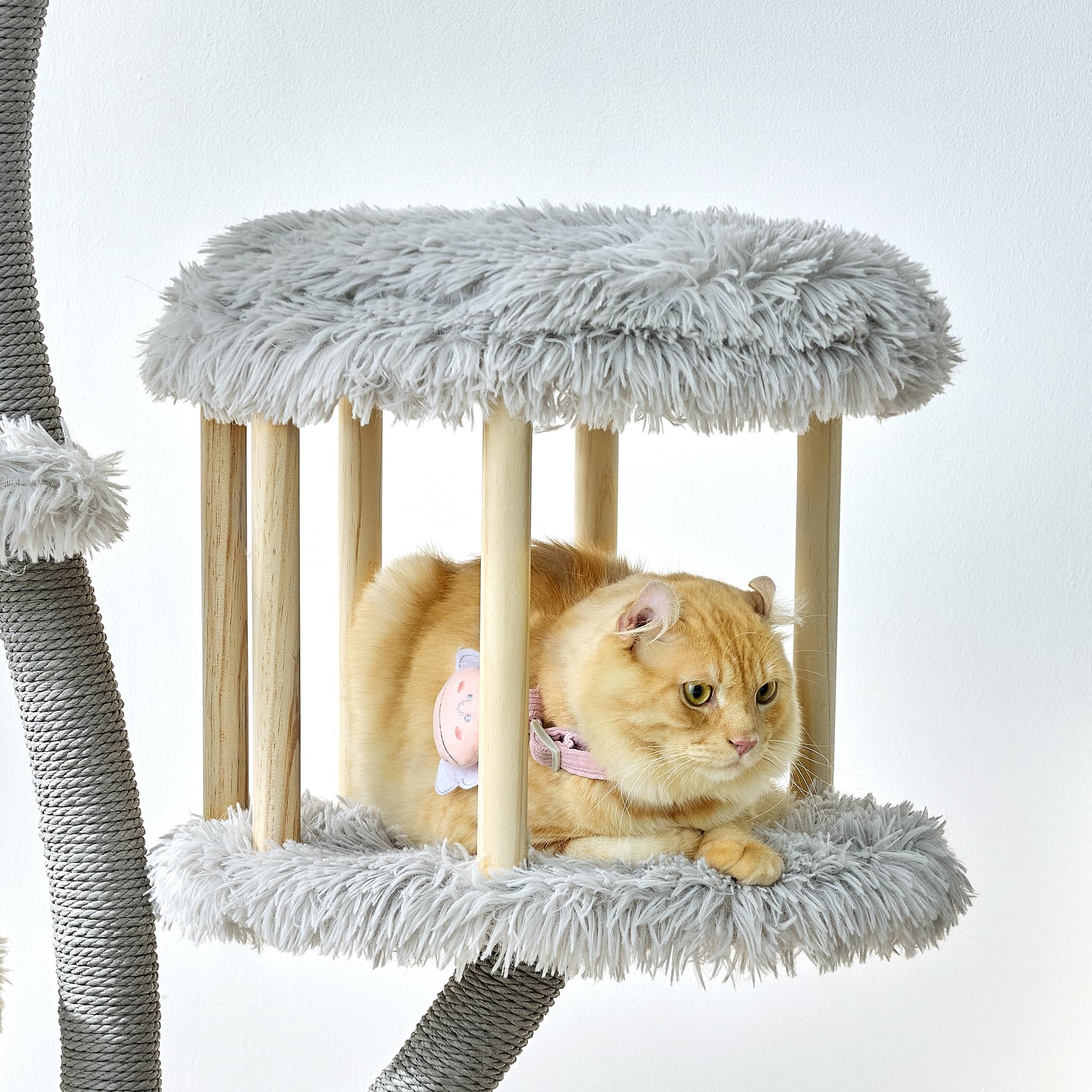 Kamaboko 60.2 Tall Cat Tree With Luxury Cat Condo For Large Cats, Modern Cat Tree Tower With Scratching Post, Cat Tower With S