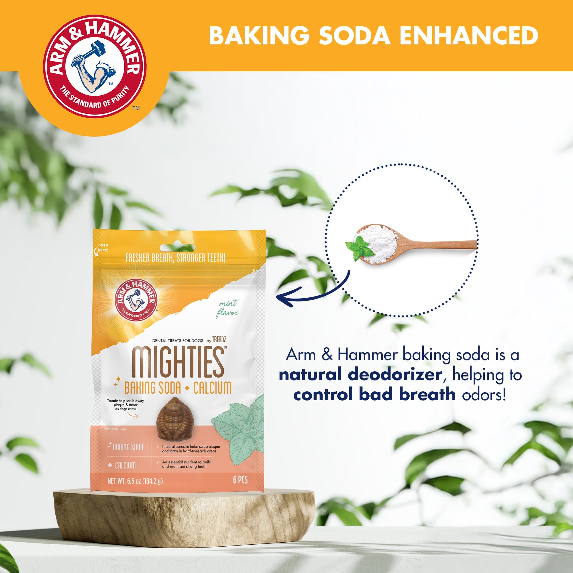 Arm & Hammer for Pets Mighties by TREADZ Dental Treats for Dogs with Baking Soda and Calcium, Help Fight Bad Breath, Plaque & Ta