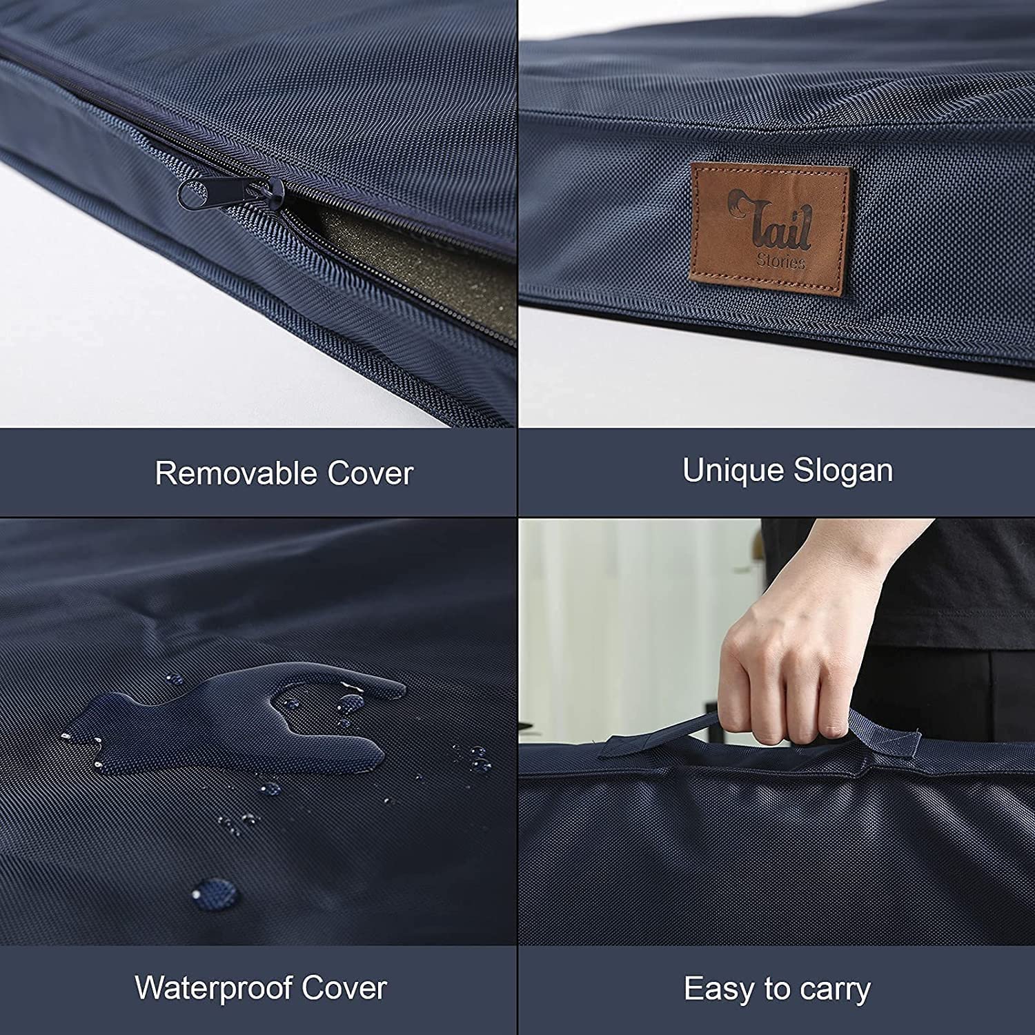Tail Stories Outdoor Waterproof Dog Bed, Medium Navy, Orthopedic Egg Foam with Removable Cooling Cover