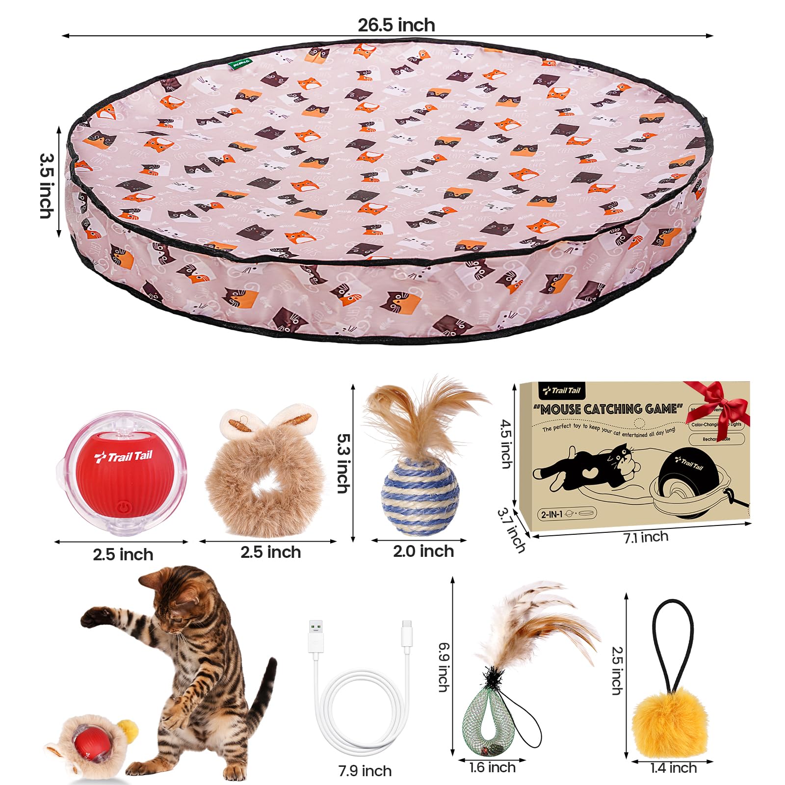 Trail Tail Interactive Cat Toy For Indoor Cats, Rechargeable Kitten Toy For Chasing And Hunting, Hide And Seek Mouse Catching Ga