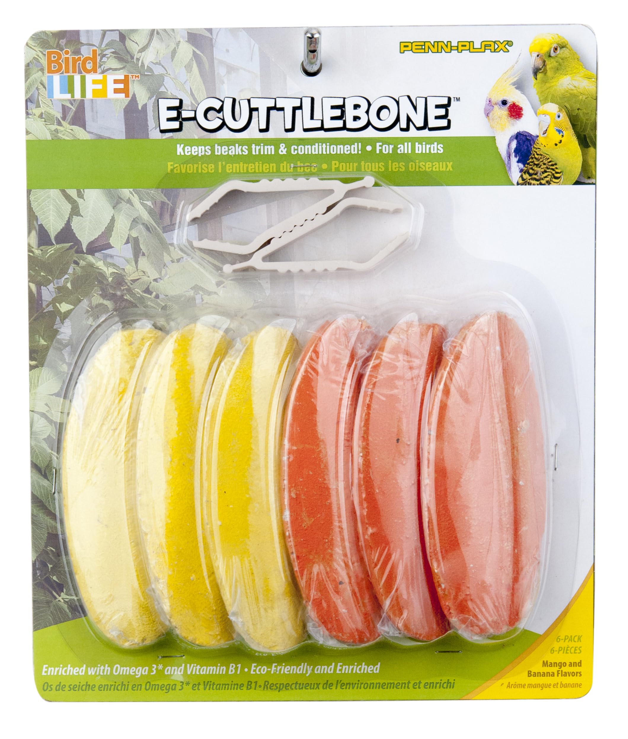 Penn-Plax Bird-Life Flavored E Cuttlebone 6 Pack - Mango & Banana - Enriched with Omega 3 and Vitamin B1 - Great for All Birds