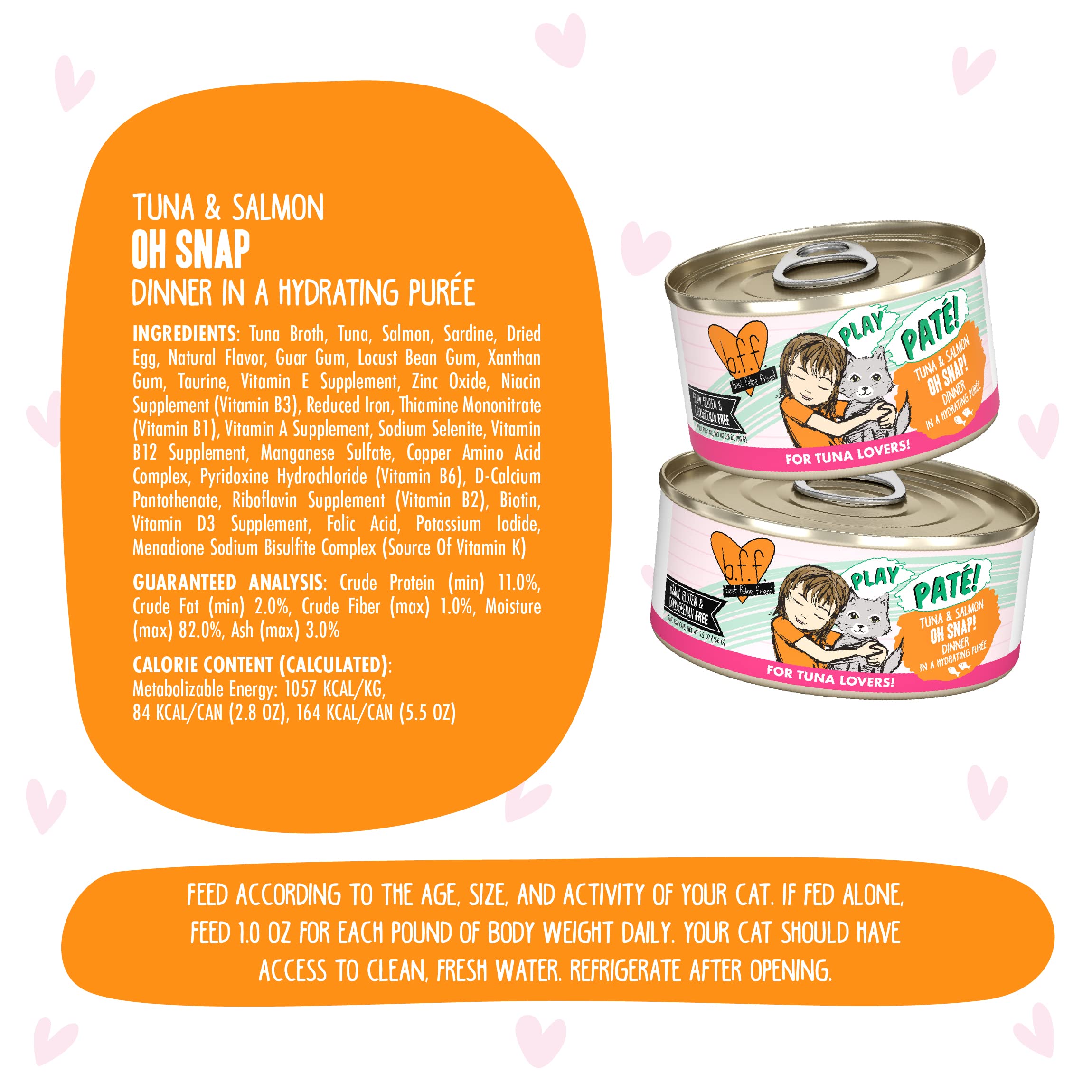 Weruva B.F.F. PLAY - Best Feline Friend Pat   Lovers, Aw Yeah!, Tuna & Salmon Oh Snap! with Tuna & Salmon, 5.5oz Can (Pack of 8)