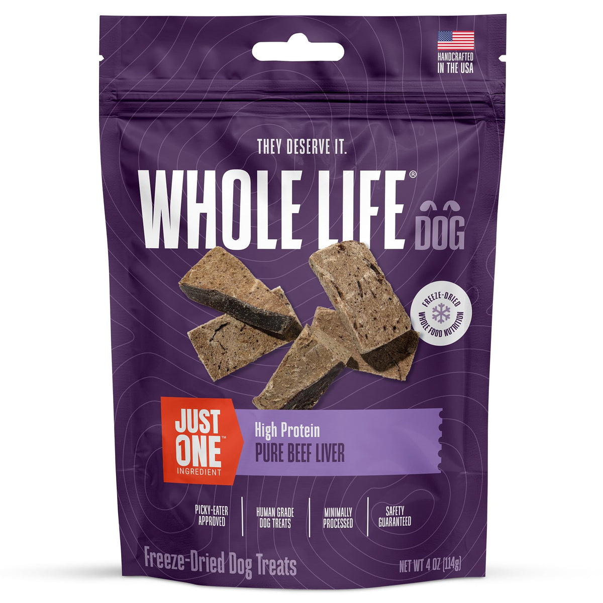 Whole Life Dog Just One Beef Liver Freeze Dried Dog Treats - Human Grade High Protein Food, Healthy Training Snacks, Freeze Dried Food Toppers, Usa Made Natural Treats - 4 Oz (Pack Of 1)