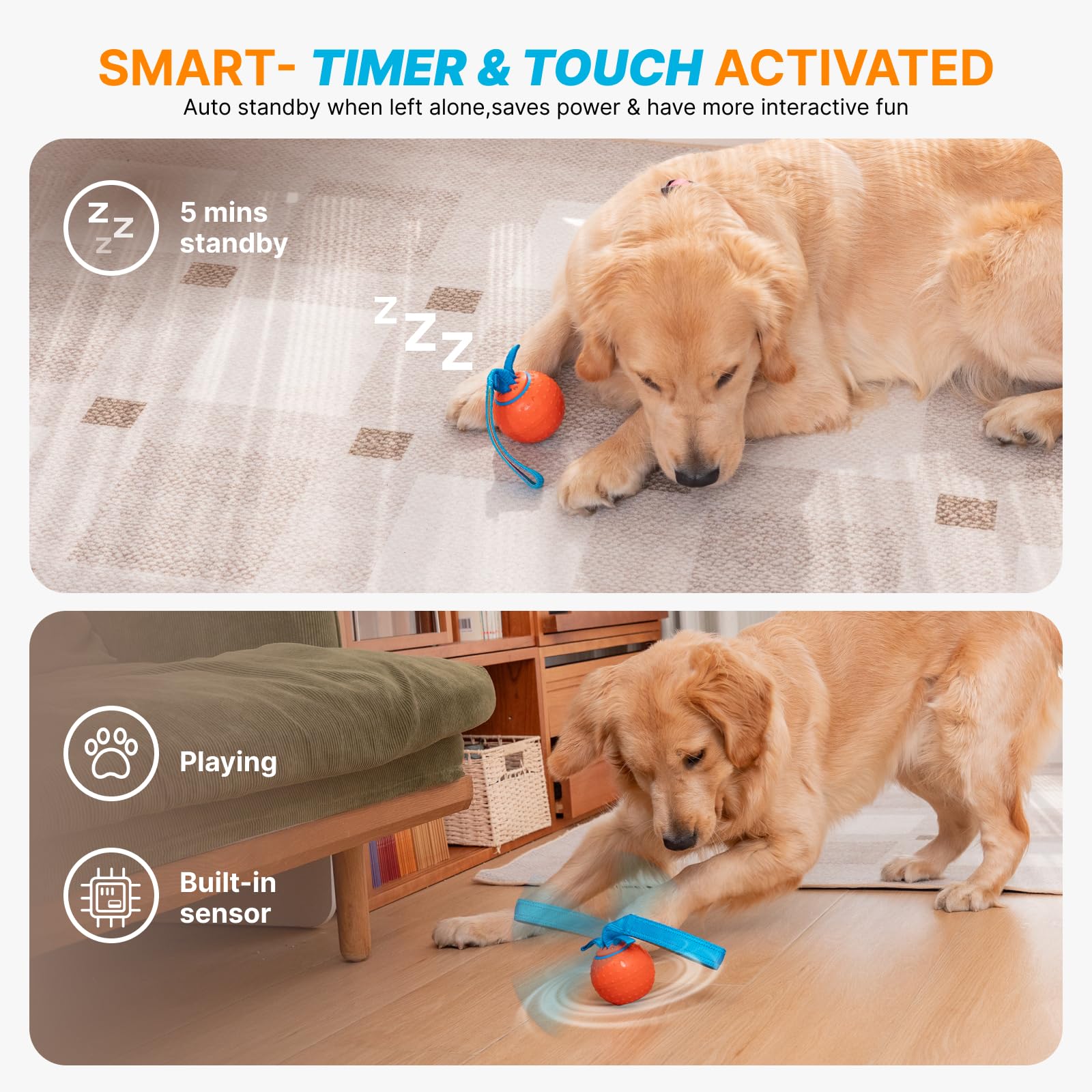 Interactive Dog Ball Toys Electric Automatic Moving Dog Toys To Keep Them Busy Rechargeable Smart Rolling Dog Squeaky Ball For L