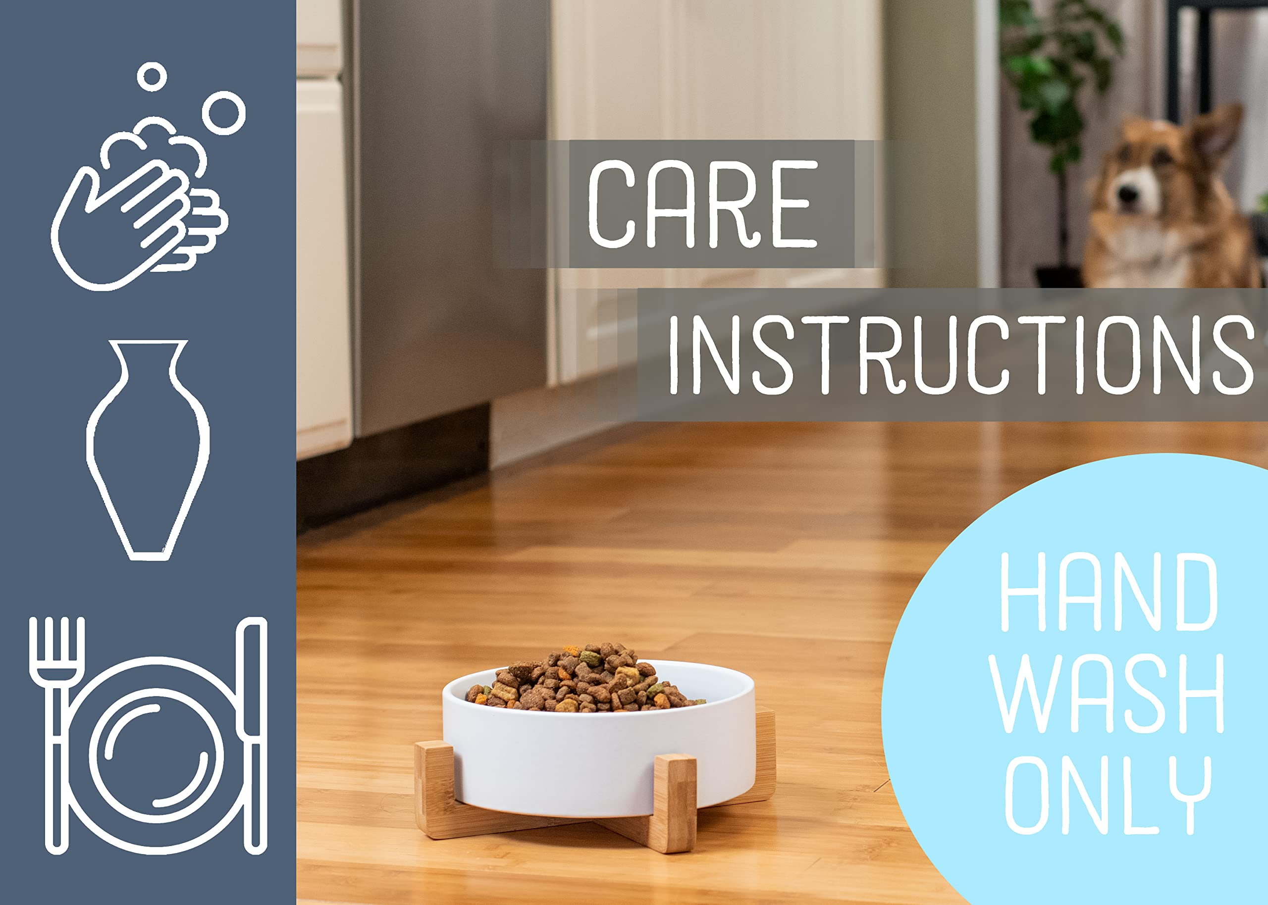 Nat & Jules Large White 8 Inch Stoneware Ceramic And Wood Pet Bowl With Stand