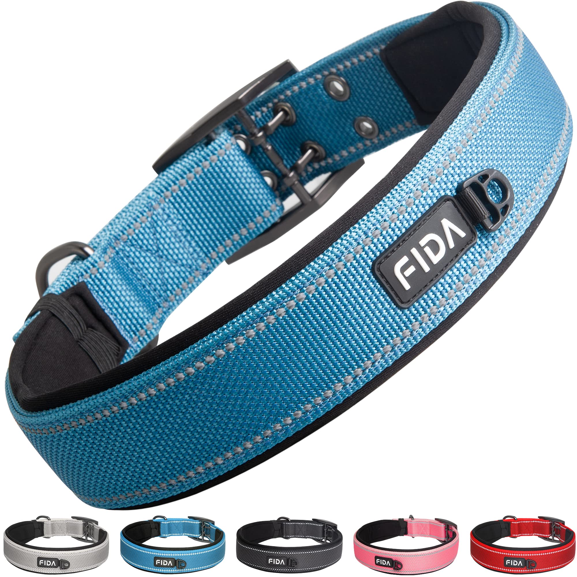 Fida Heavy Duty Dog Collar 1.5    Width, Ultra Soft Neoprene Padded, Adjustable Reflective Nylon Pet Collar With Two Metal Pin B
