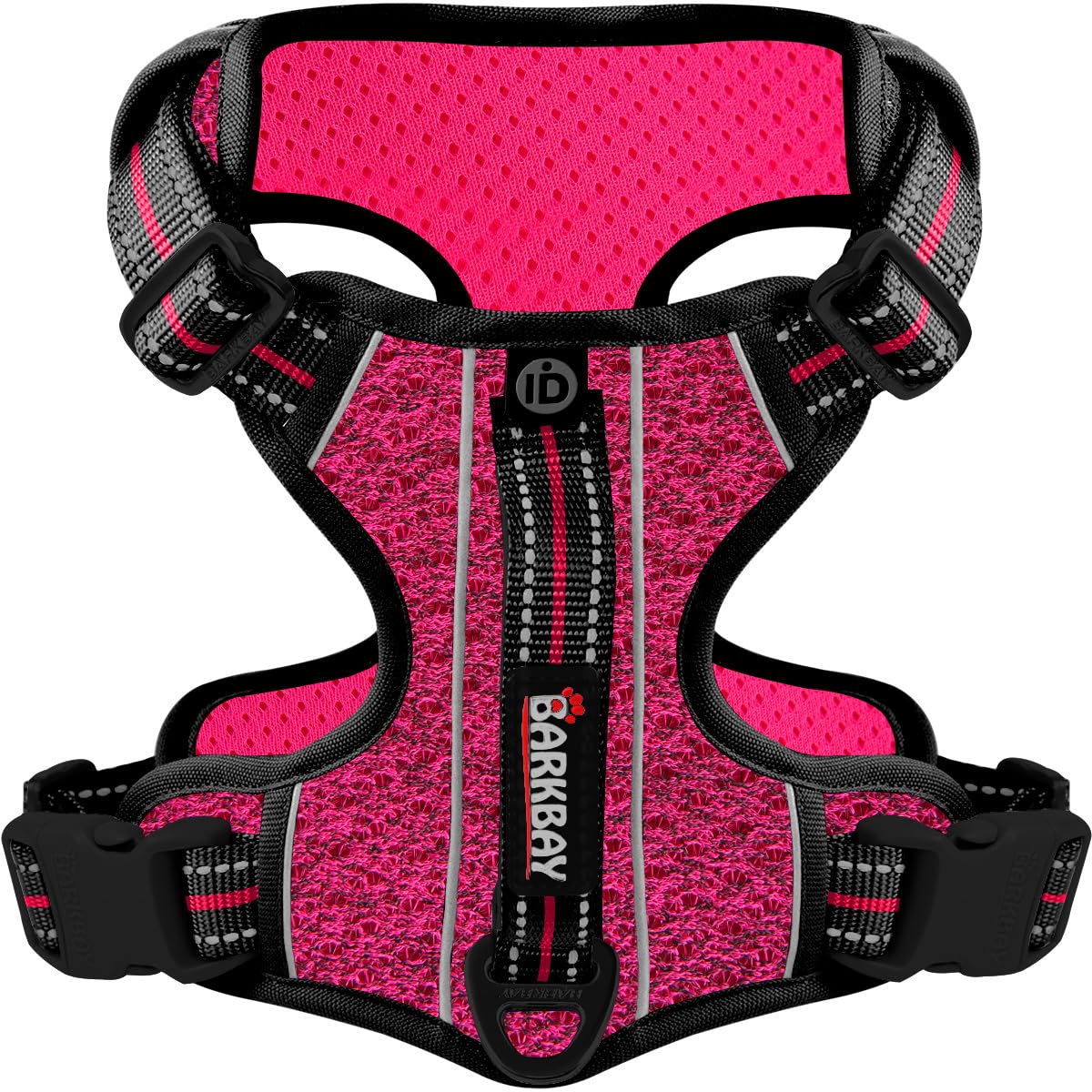 Barkbay Dog Harness No Pull With Id Tag Pocket - Heavy Duty, Reflective, Easy Control For Large Dogs (Pink/Black,L)
