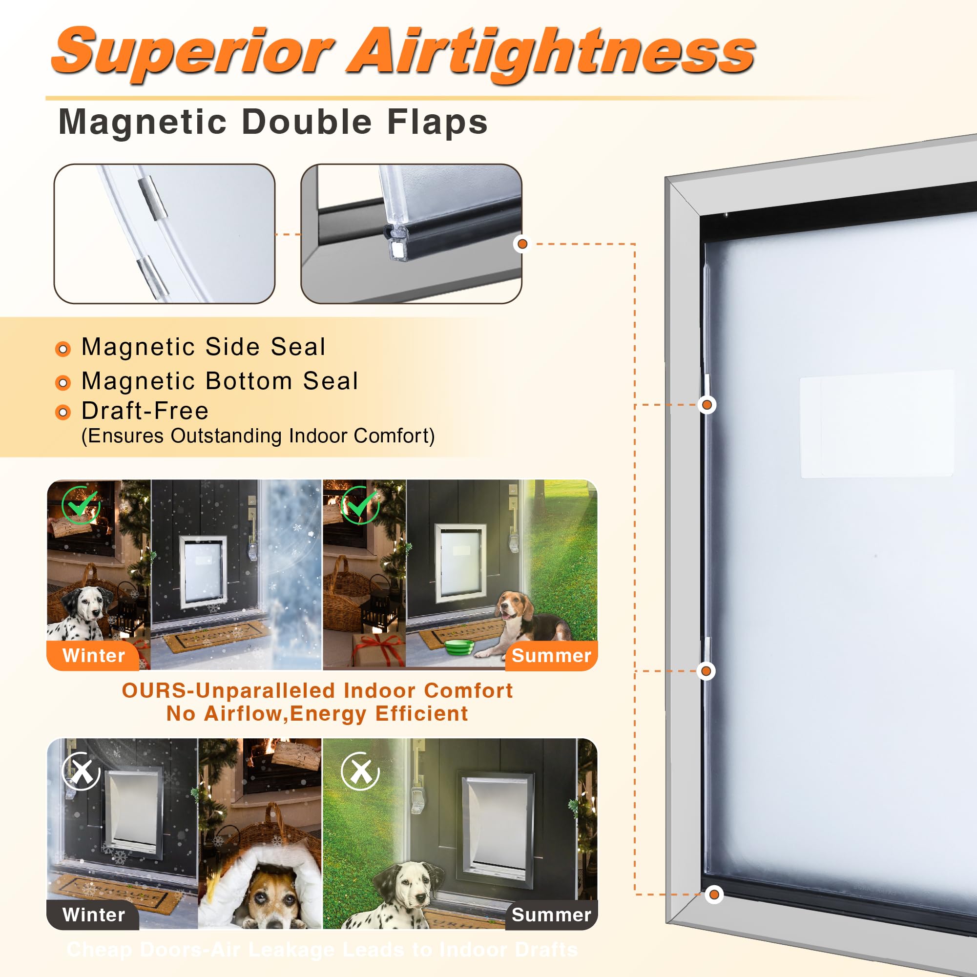 HANIML Aluminum Extra Large Dog Door for Wall - Heavy Duty, Extreme Weather, Silver, Up to 220Lbs