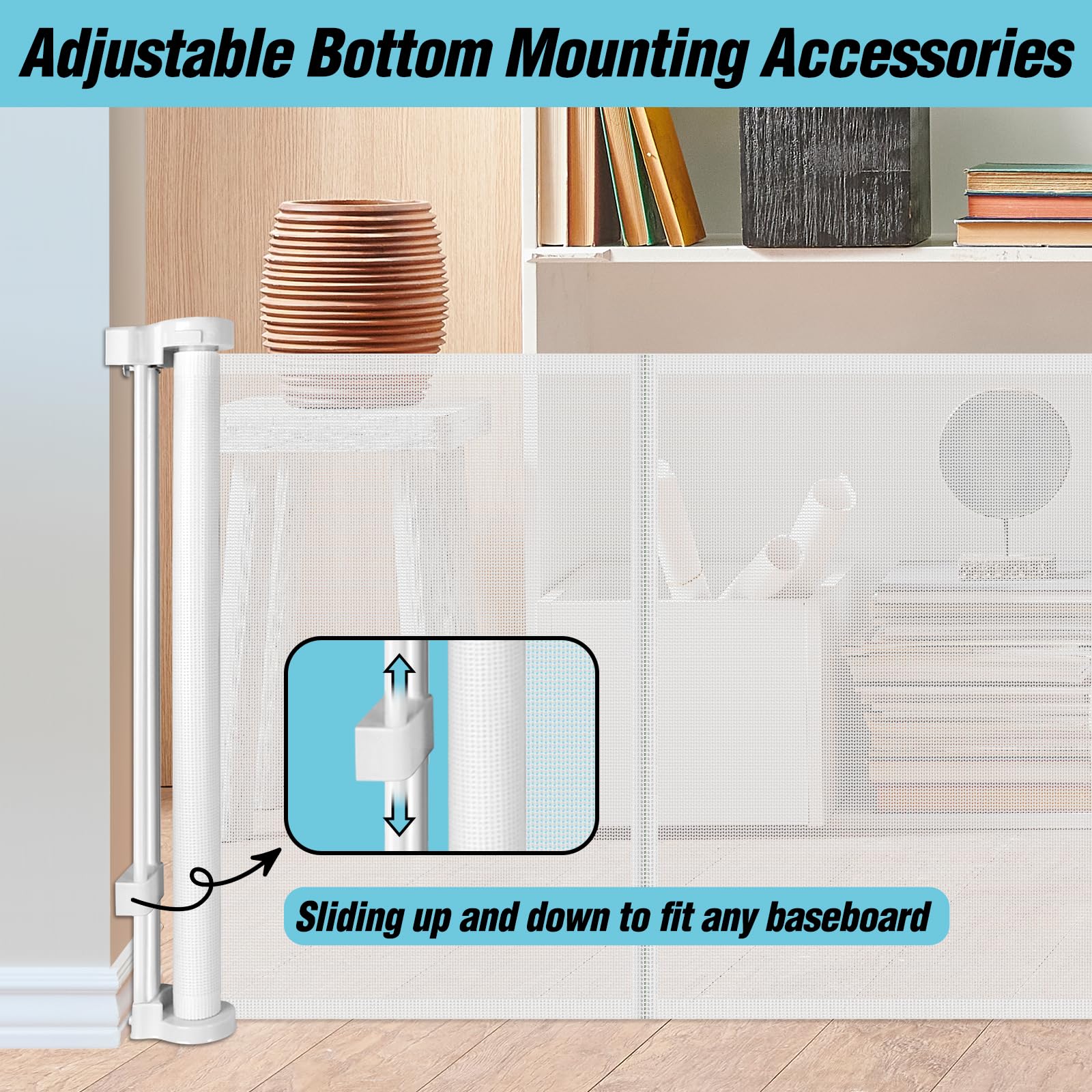 24 Inches Tall Retractable Dog Gate for The House, Short Baby Gates to Step Over, Extends up to 55'' Wide, Reinforced Mesh Puppy