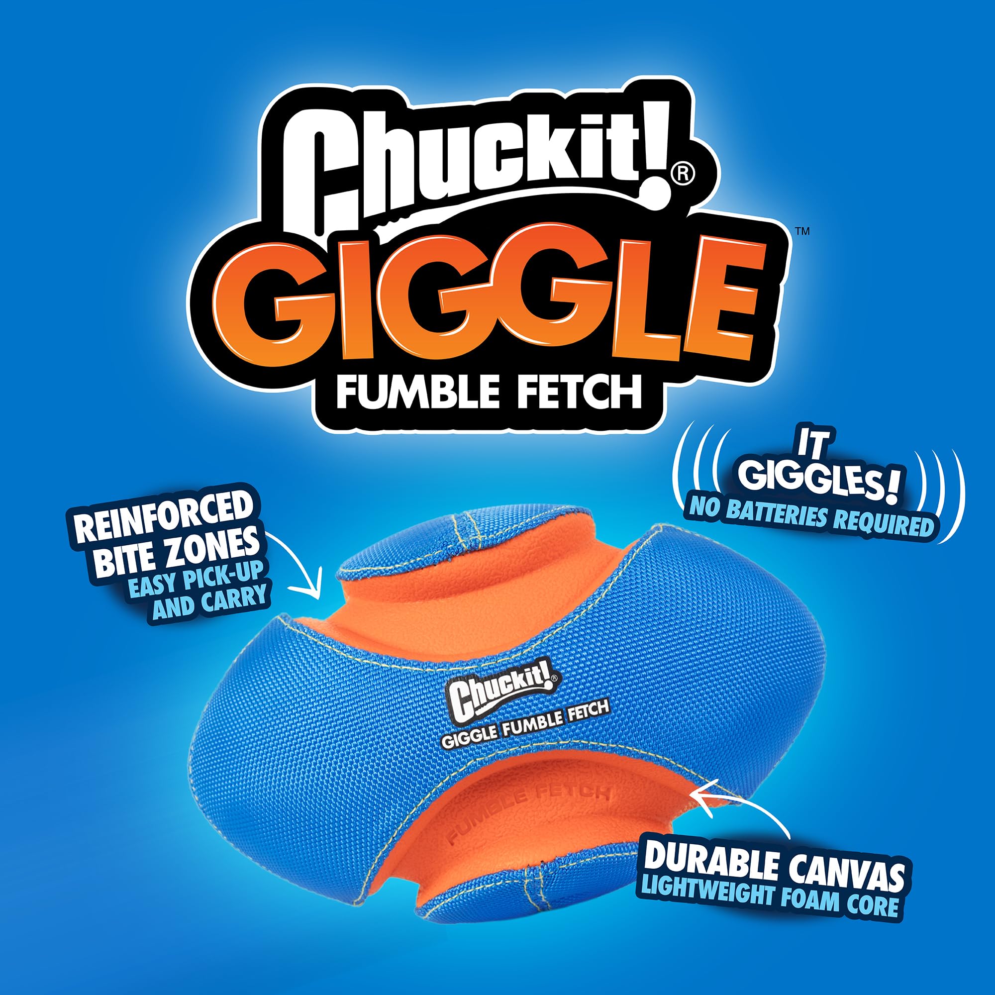 Chuckit! Giggle Fumble Fetch Ball Dog Toy (7.9 Inch Diameter) Giggle Sounds Dog Toy (No Batteries Required), For All Breeds