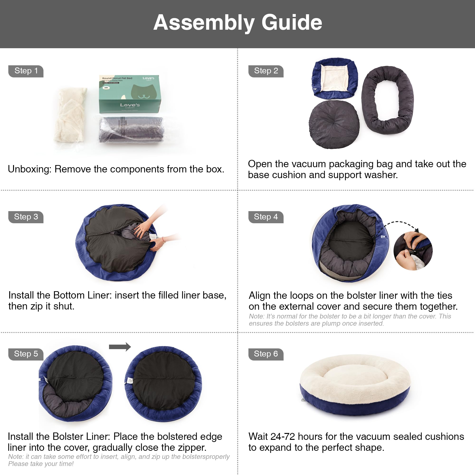 Love'S Cabin Round Donut Cat And Dog Cushion Bed, 25In Pet Bed For Small Or Medium Dogs, Anti-Slip & Water-Resistant Bottom, Soft Durable Fabric Pet Beds, Washable Calming Cat & Dog Bed Navy