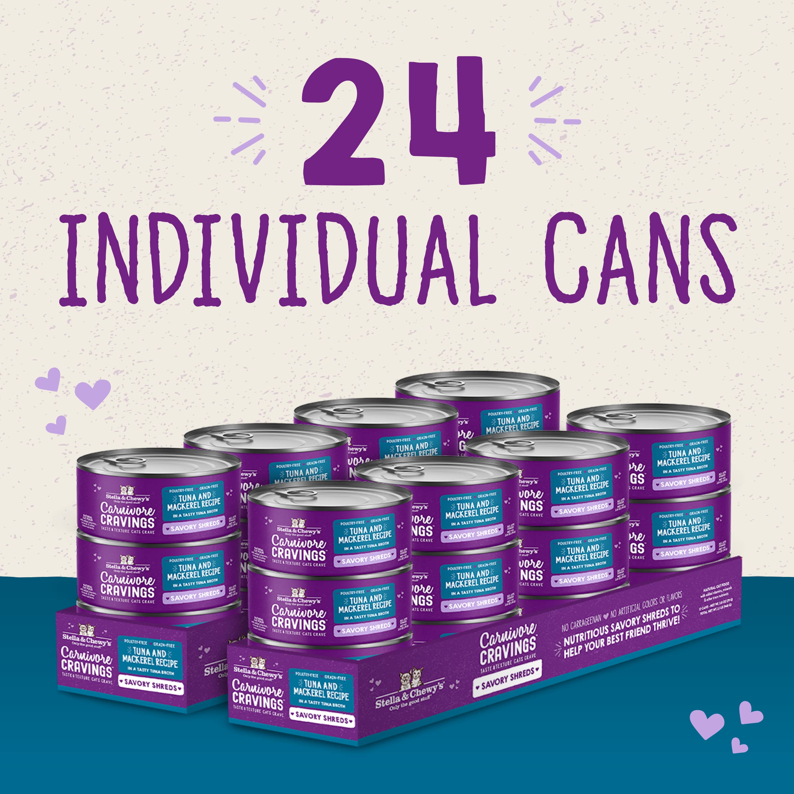 Stella & Chewy s Carnivore Cravings Savory Shreds Cans - Grain Free, Protein Rich Wet Cat Food - Wild-Caught Tuna & Mackerel Re