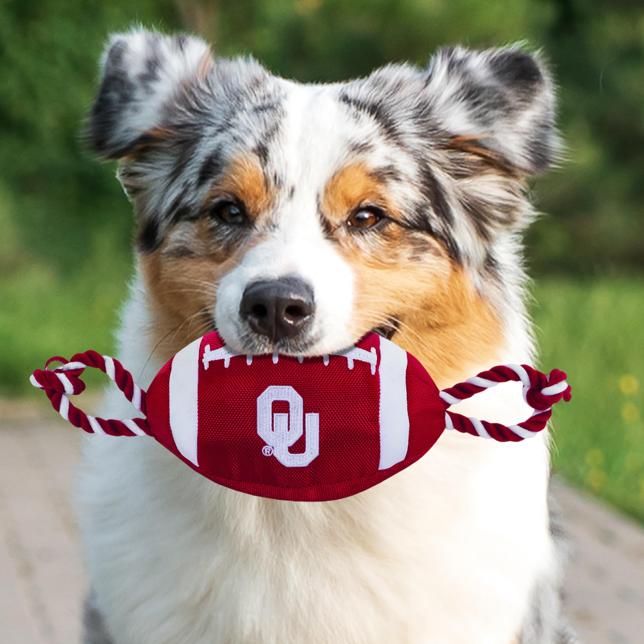 Pets First NCAA Oklahoma Sooners Football Dog Toy, Tough Quality Nylon Materials, Strong Pull Ropes, Inner Squeaker, Collegiate