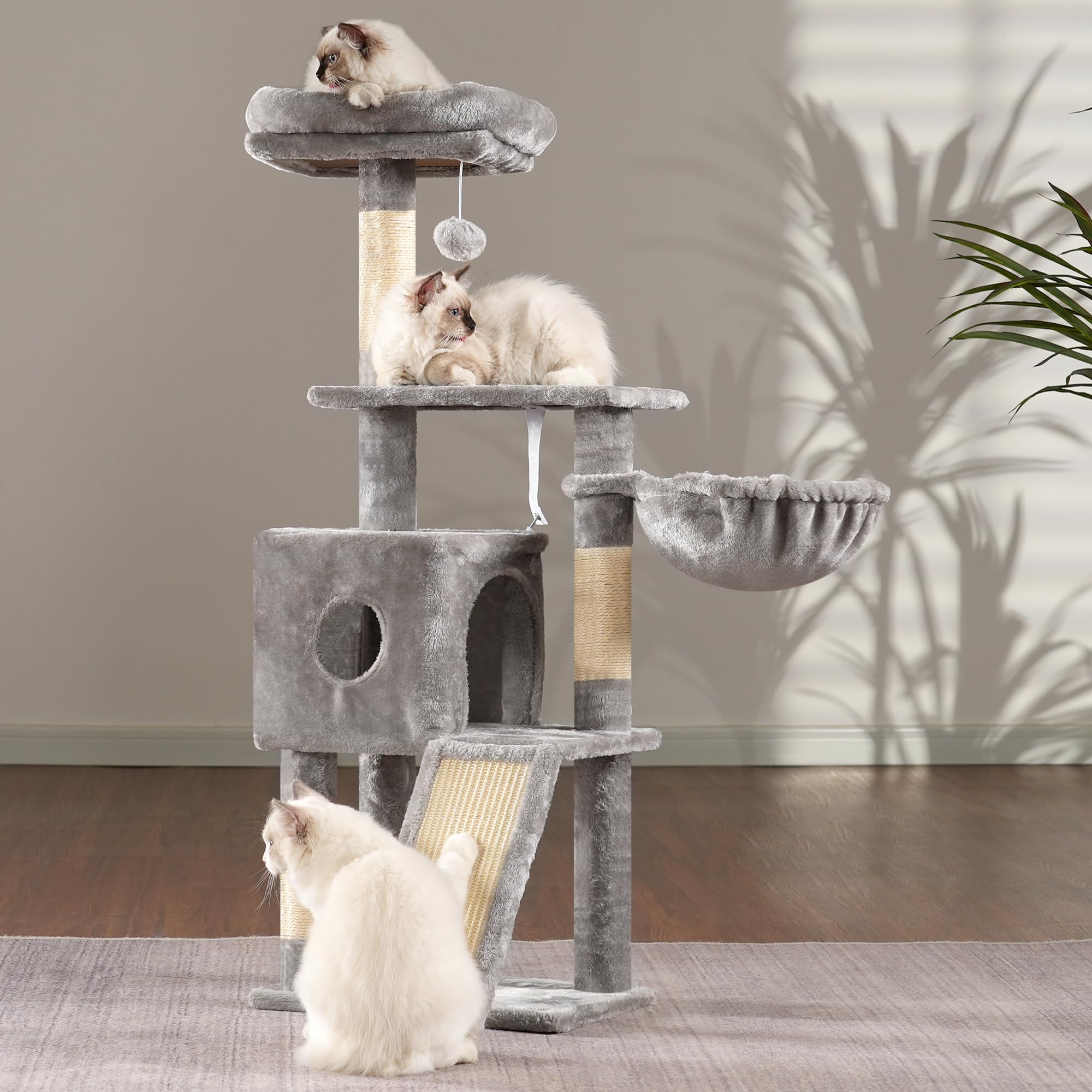 Hey-Brother Cat Tree, 42.5-Inches Cat Tower For Indoor Cats, Plush Multi-Level Kitten Cat Condo With Scratching Post,Ramp, Baske