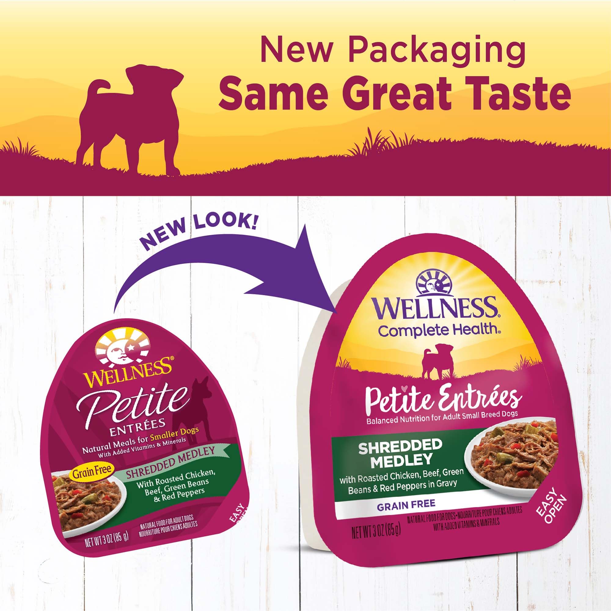 Wellness 3 Oz Grain Free Natural Wet Small Breed Roasted chicken, beef, green beans & Red Peppers. (12 Pack), One Size