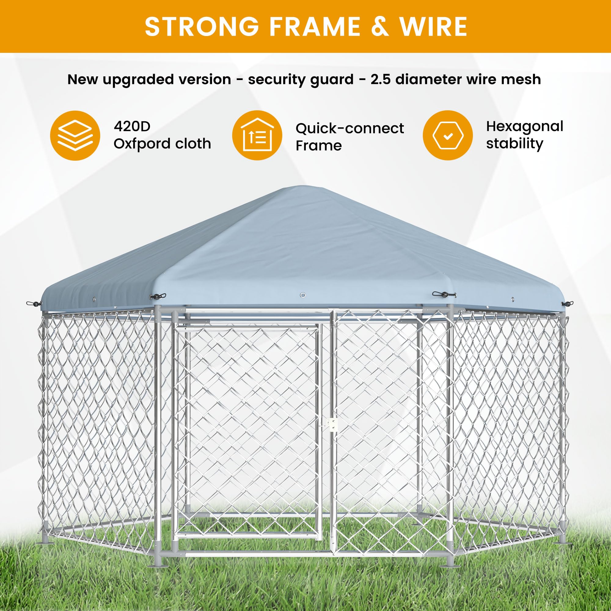 Polar Aurora Outdoor Kennel With Roof, Large Metal Dog Kennel With Secure Lock For Backyard (6.9X6.9X4.9 Ft)