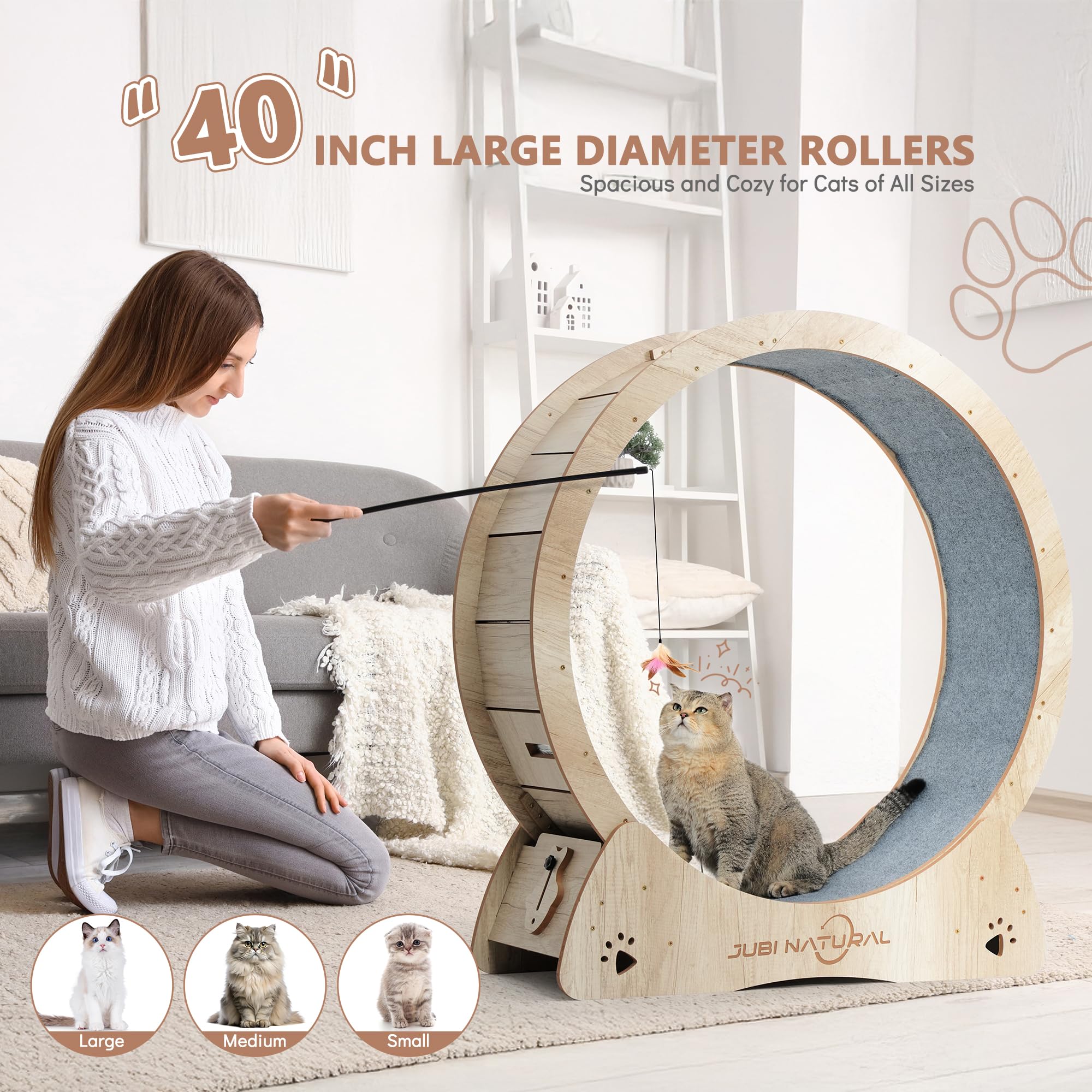 Jubinatural Cat Exercise Wheel, 40'' Cat Running Wheel For Indoor Cats With Quiet Carpeted Runway, Cats Treadmill Wheels With Lo