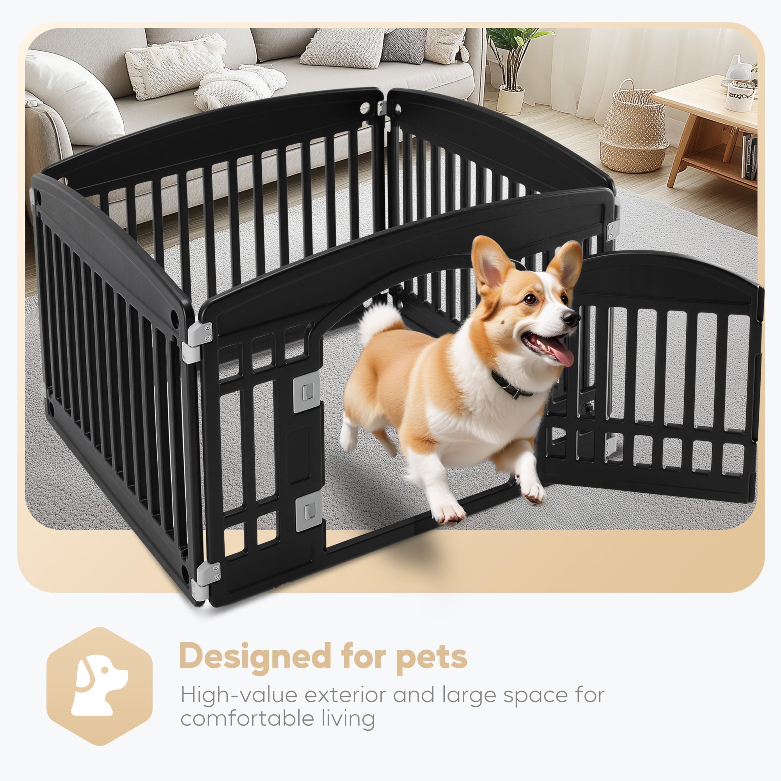 Simple Deluxe 24" Plastic Dog Playpen - 4-Panel Folding Pet Playpen, Portable, Black