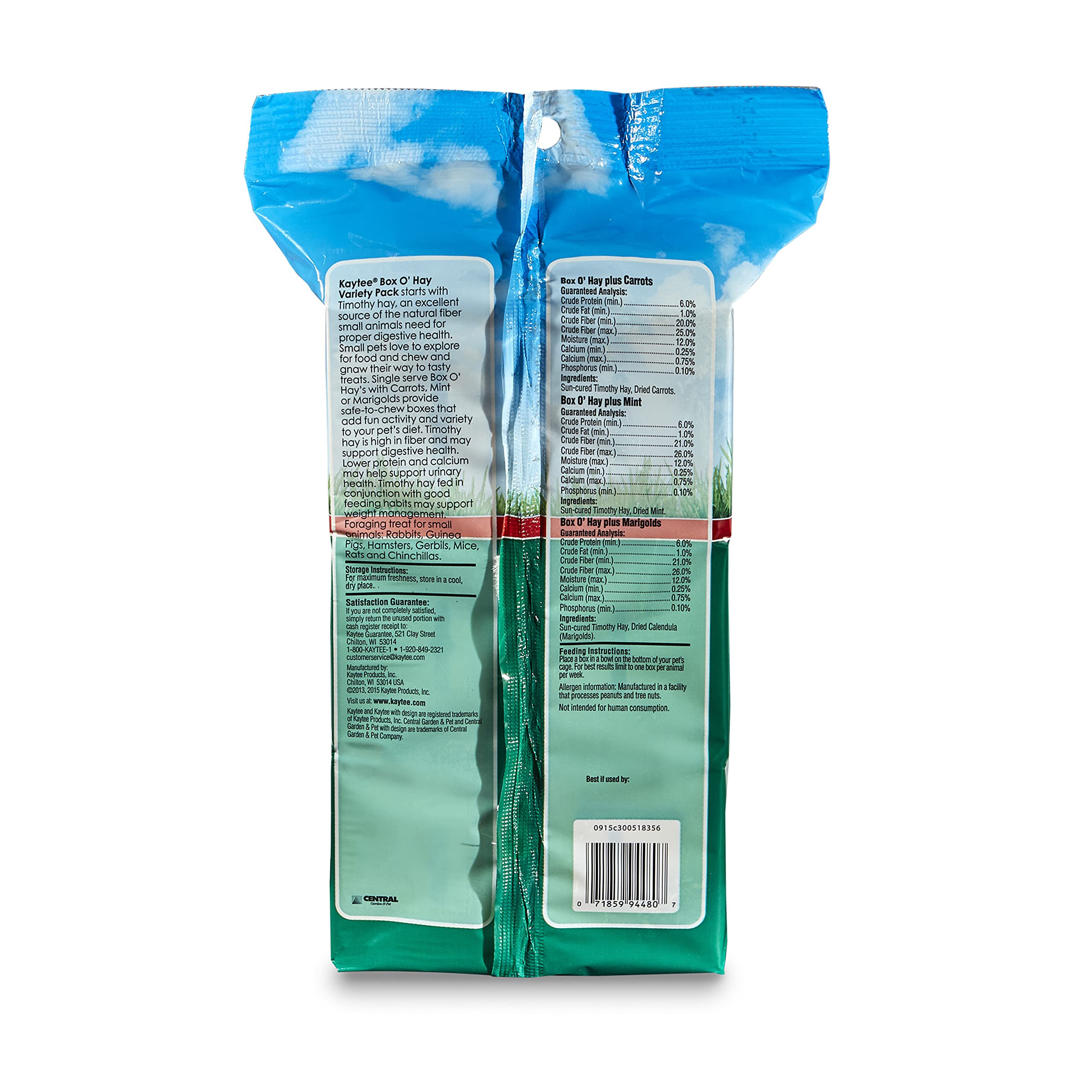 Kaytee Small Animal Pet Box O Hay Variety Pack Carrot, Mint, and Marigold 3.45 oz