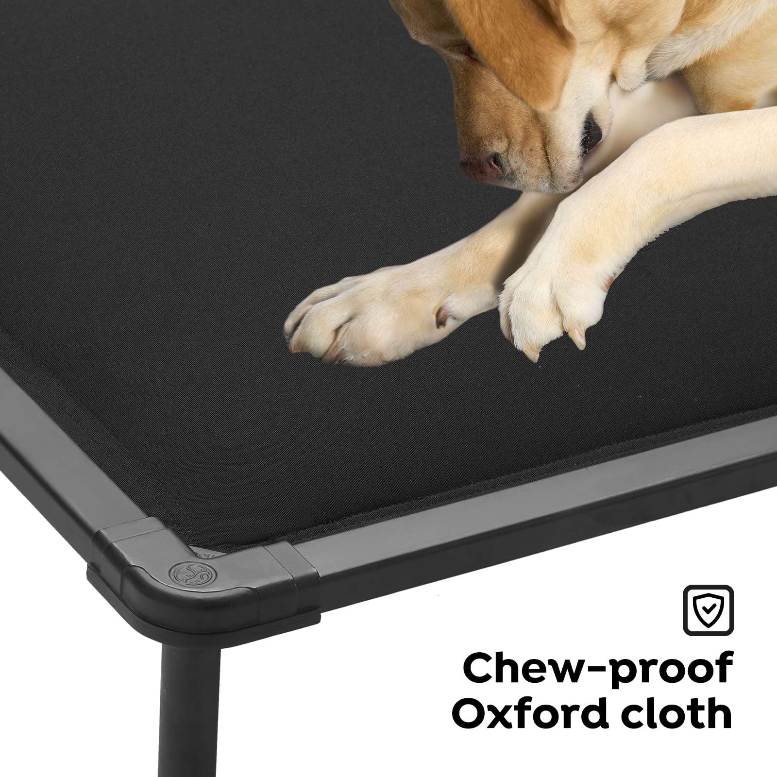 Veehoo Elevated Dog Bed - Chew Proof Metal Cot with Waterproof Mat, 35" x 18", Black, Model CWC2502CP30L