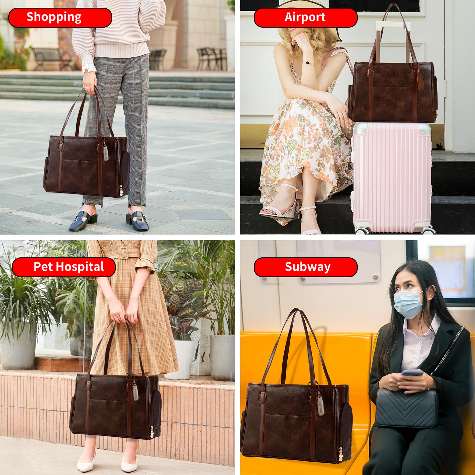 Monanller Stylish Dog Purse Carrier, Leather Pet Carrier Bag For Small Dogs Cats Puppy, Airline Approved Soft-Sided Carrier Coff