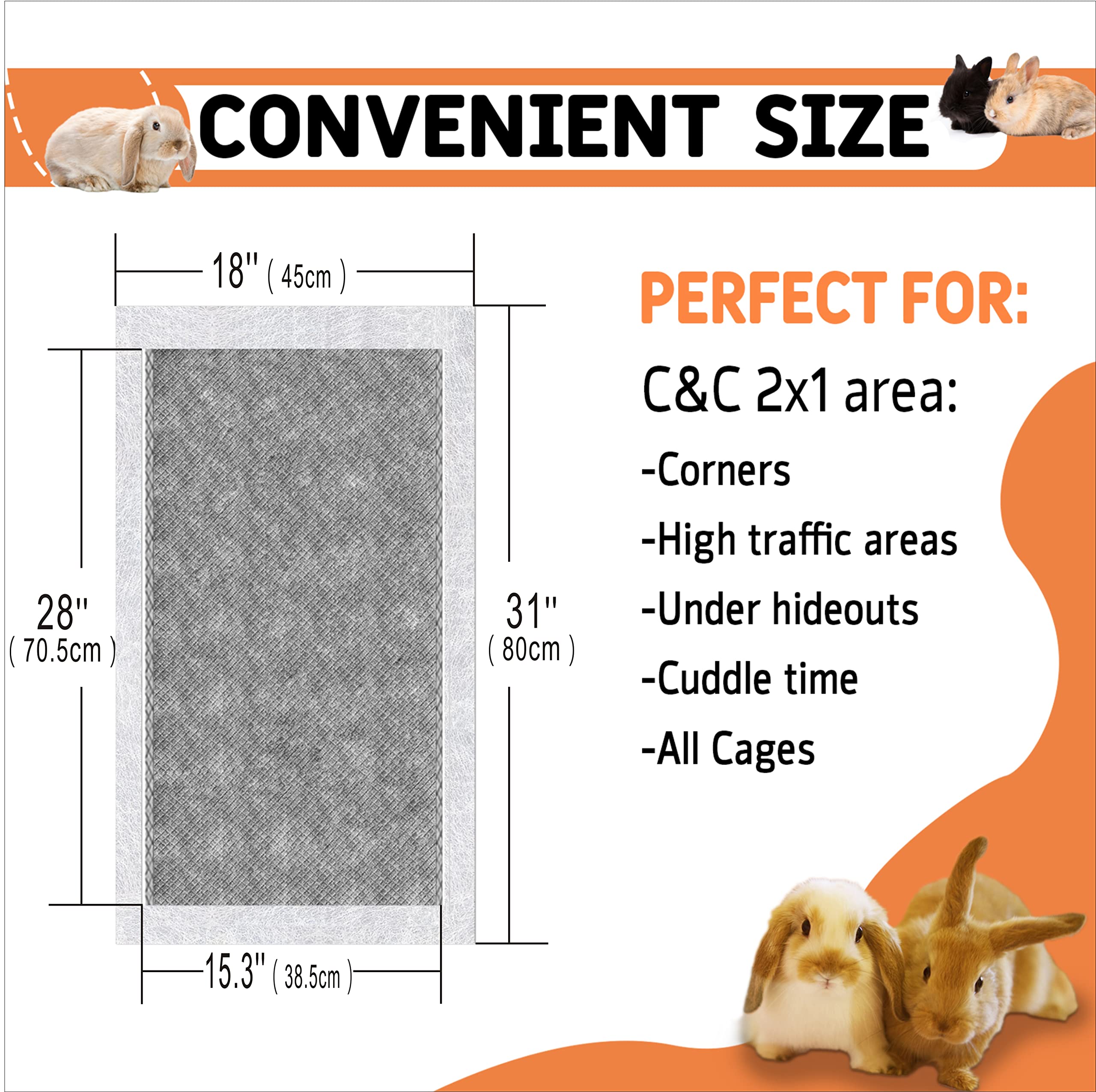 Ginidear Disposable Guinea Pig Cage Liners, Charcoal Odor Controlling Absorbent Waterproof Pee Pads For Rabbits, Bunnies, Chinchillas, Puppies And Other Small Animals .18'X31'(C&C2X1),24 Count