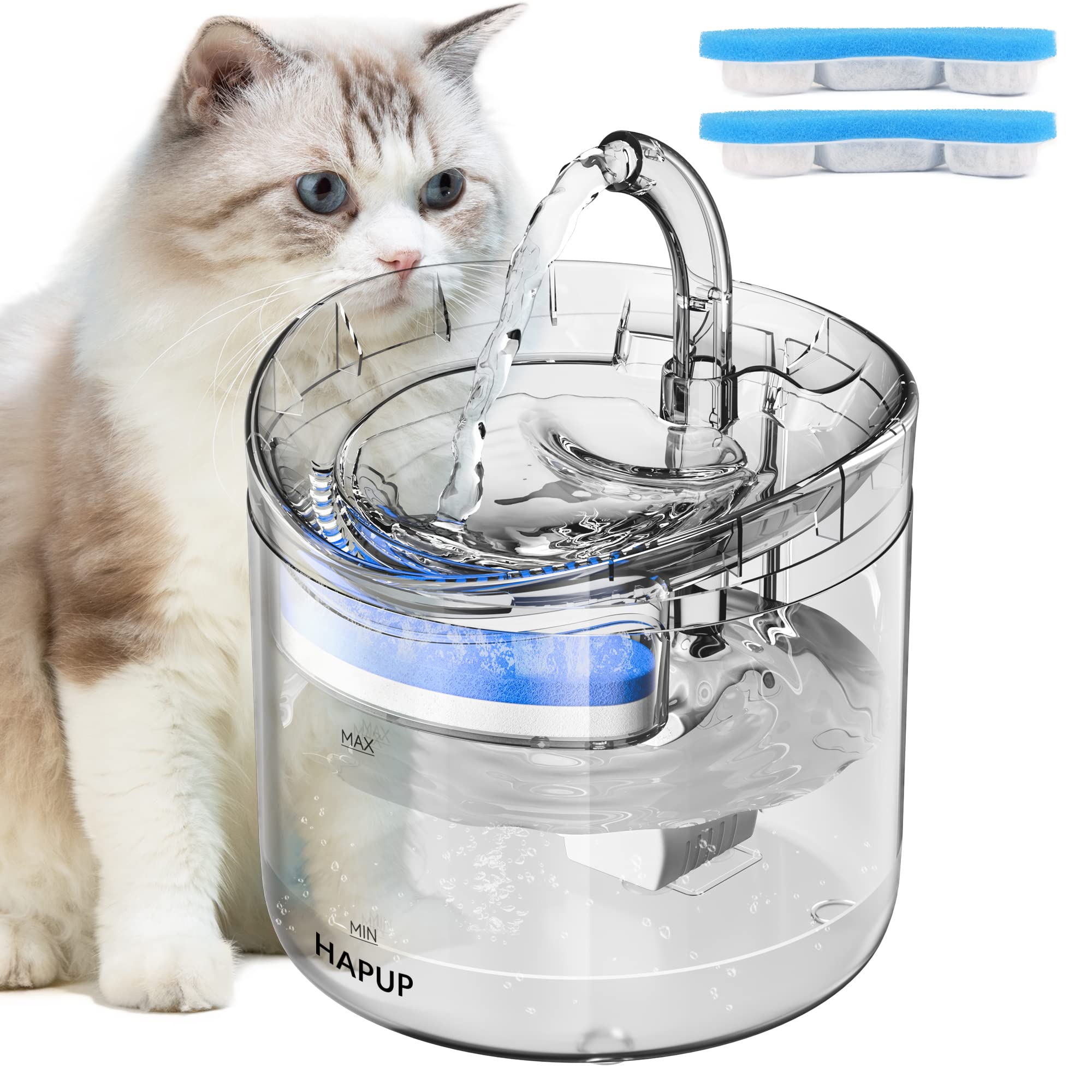 Hapup Cat Water Fountain Animal Water Dispenser 61Oz/1.8L Automatic Pet Drinking Fountain Clear Upgrade With 2 Filter Replacement 1 Adjustable Silent 1 Water Pump For Cats Kitty Indoor