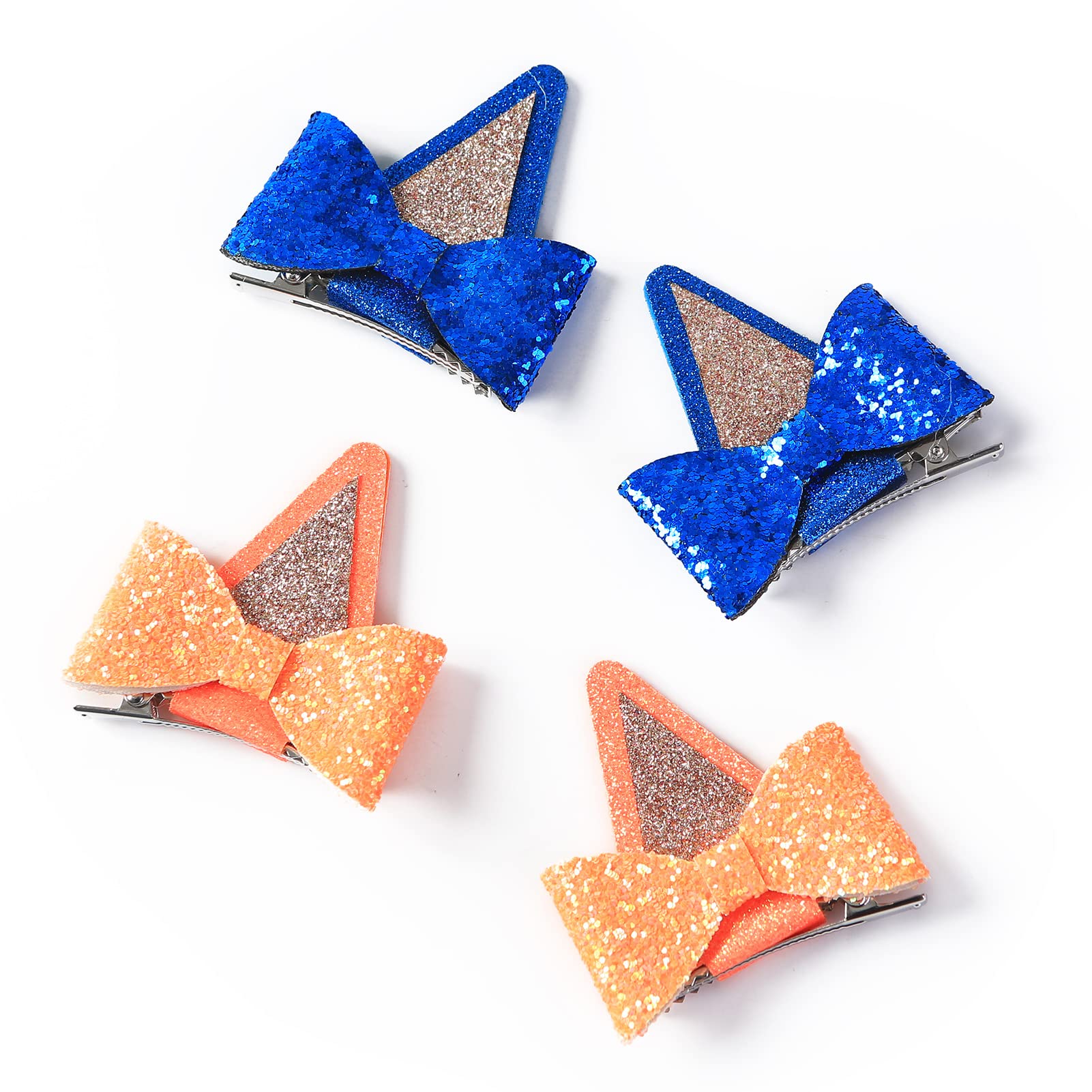1 Pair Orange Dog Ears Hair Clips Kids 2.5In Hair Bow Barrettes Glitter Halloween Costume Accessories Toddler Girls Birthday Par