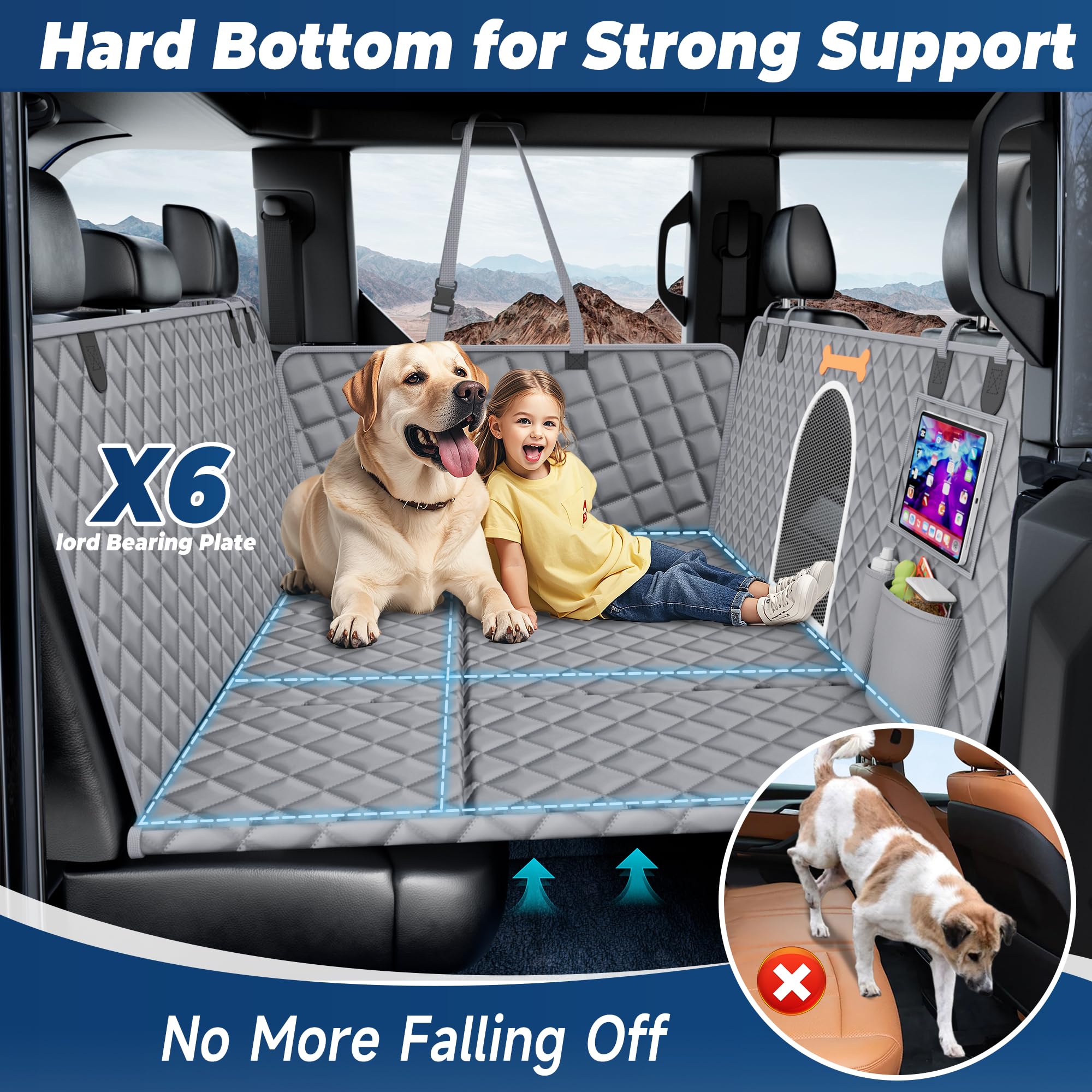 Xxl Dog Car Seat Cover For Back Seat Hard Bottom, Truck Pet Back Seat Extender, 100% Waterproof&Scratchproof Backseat Protector,