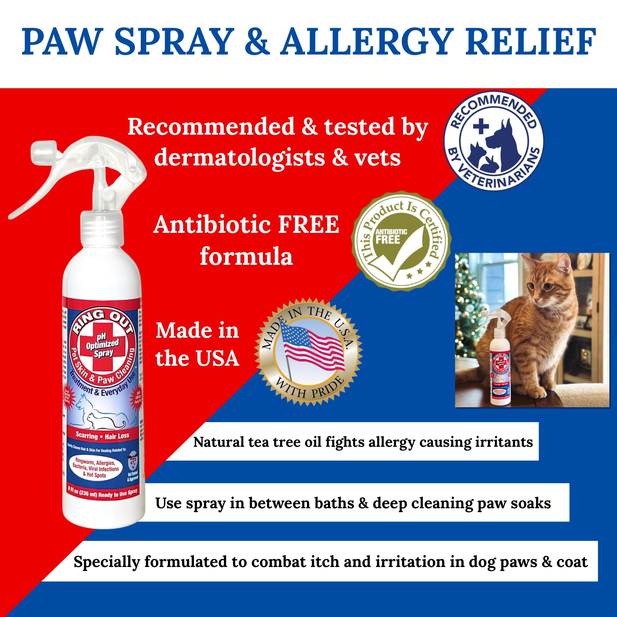 Ring Out for Pets: Control & Help Ringworm | Clean Pets Skin & Paws | Recovery & Itch Relief Calming Spray for Dog, Cat, Guinea
