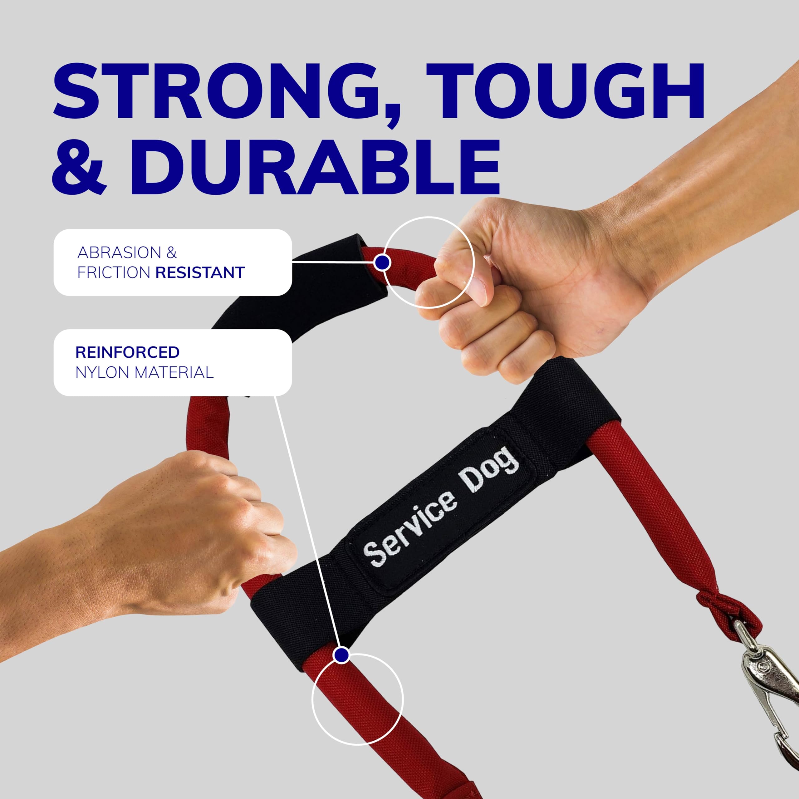 Activedogs Bridge Handle For Service Dog Vest & Harnesses - Extra Padded Cordura 12' Handle With Neoprene Grip & Elastic Service Dog Id Patch Band - Red