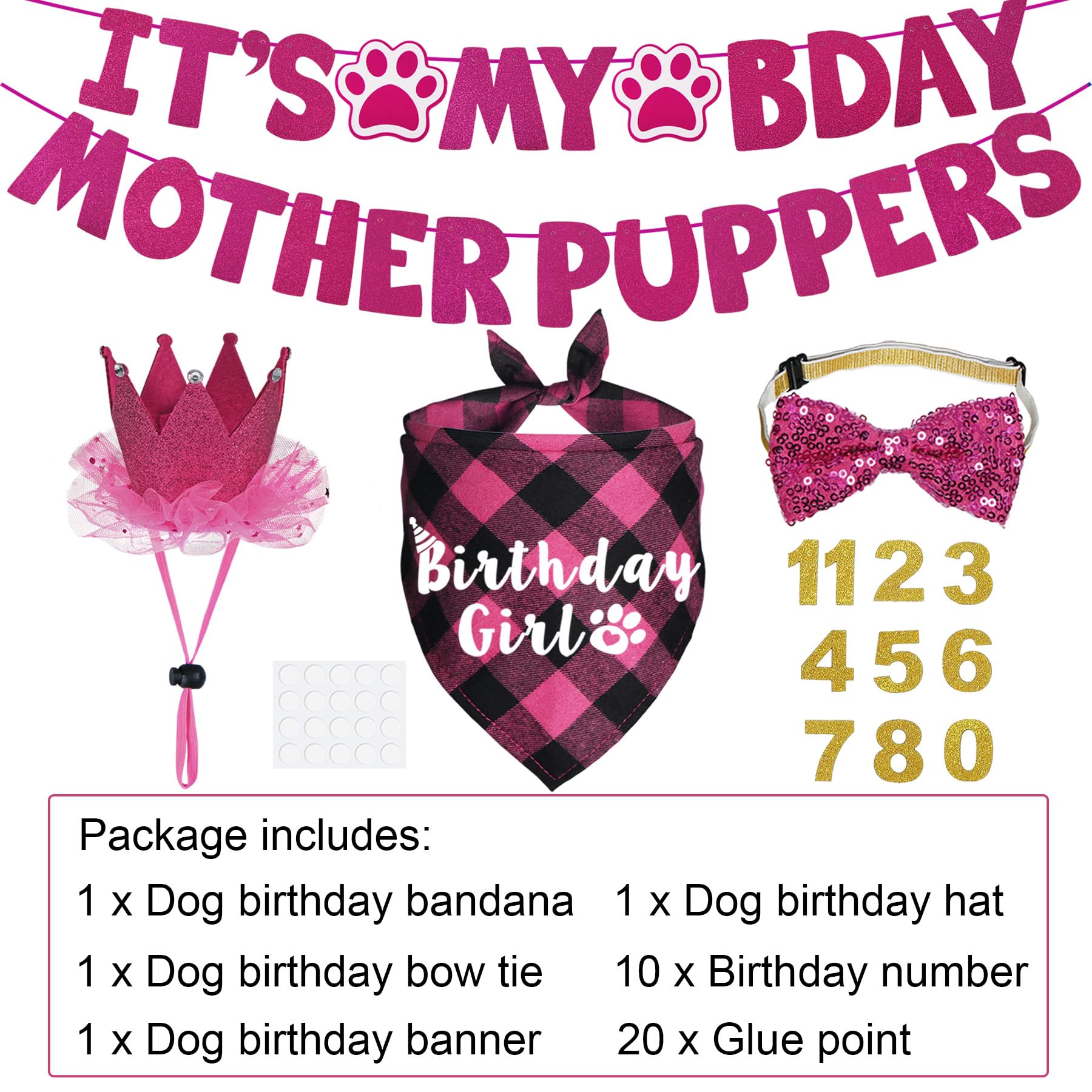 Jotfa Dog Birthday Decorations, Multi Sizes Dog Birthday Bandana Girl Dog Birthday Hat Crown Bow Tie Birthday Numbers Its My Bda