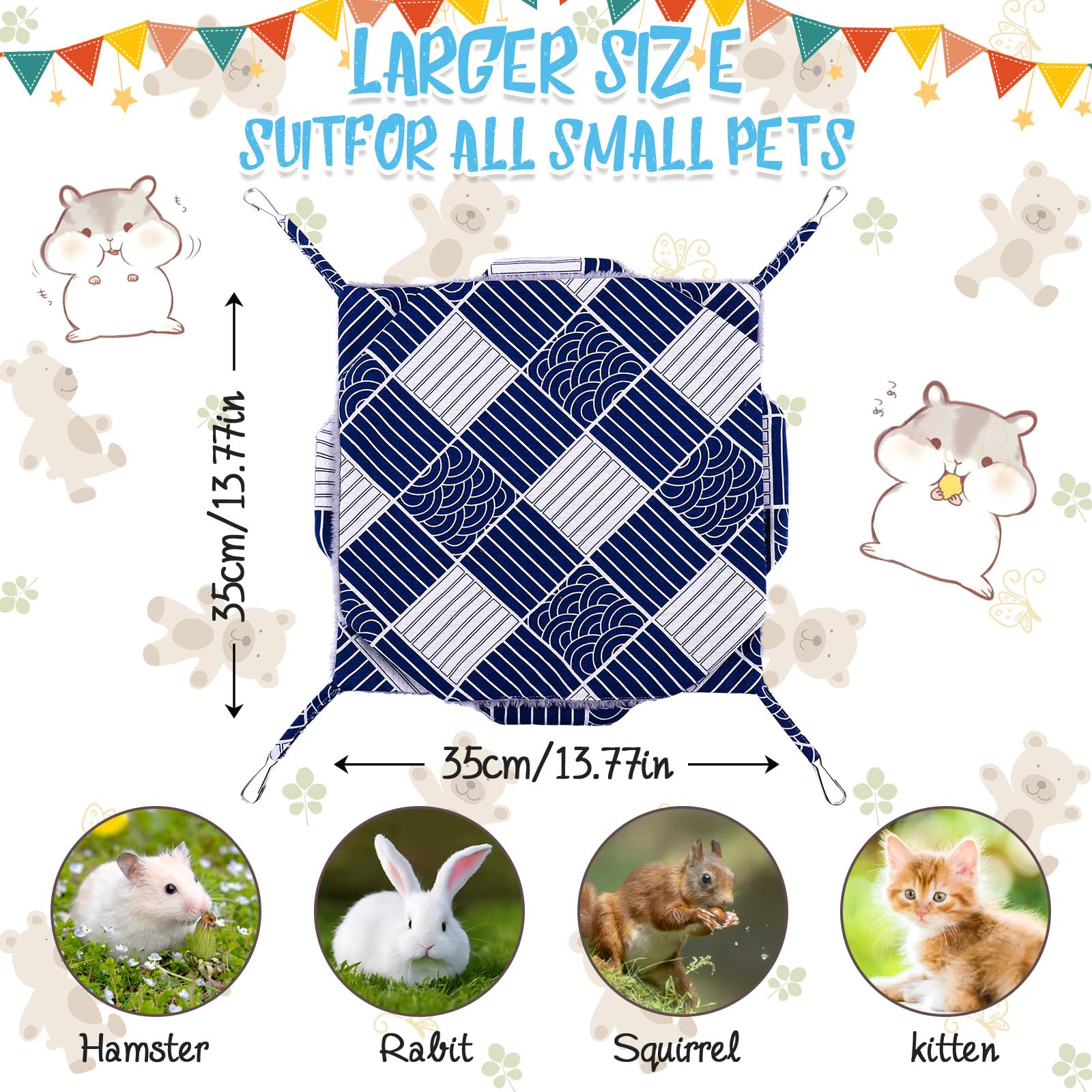 Xinrui 3 Tier Guinea Pig Cage Accessories,Ferret Rat Hammock, 13.7X13.7 Inches,Pet Cage Hanging Bunkbed Hammock For Small Animal