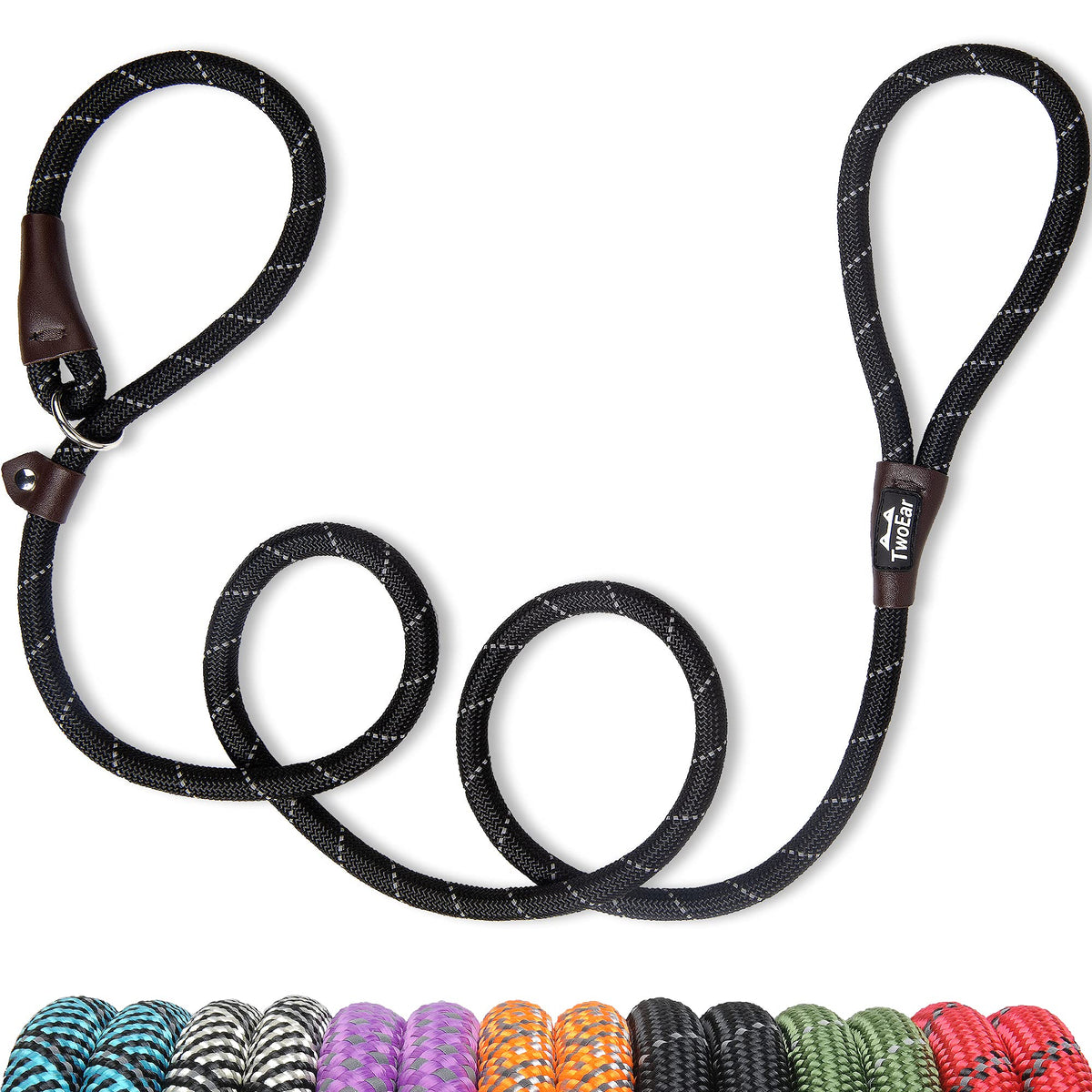 Twoear Dog Leash Dog Slip Rope Leash 6Ft Dog Training Leash Heavy Duty Strong Slip Lead Highly Reflective Threads For Small Medium And Large Dogs (Slim(3/8''X6Ft), Black)