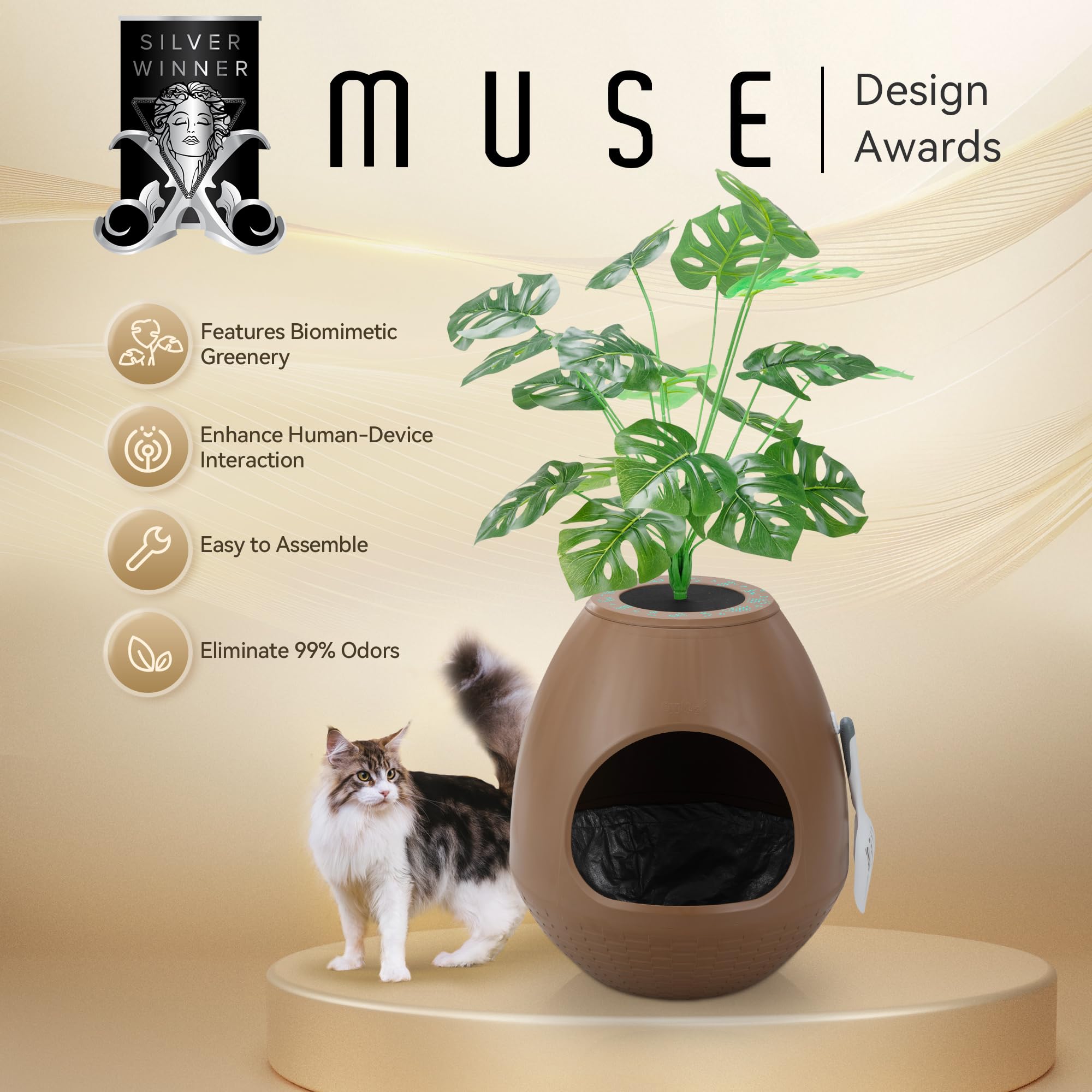 Eggloa6 Cat Litter Box Plant Enclosure - Secret Hidden Litter Box With Odor Removal Technology, Artificial Plants, And Scoop, Pe