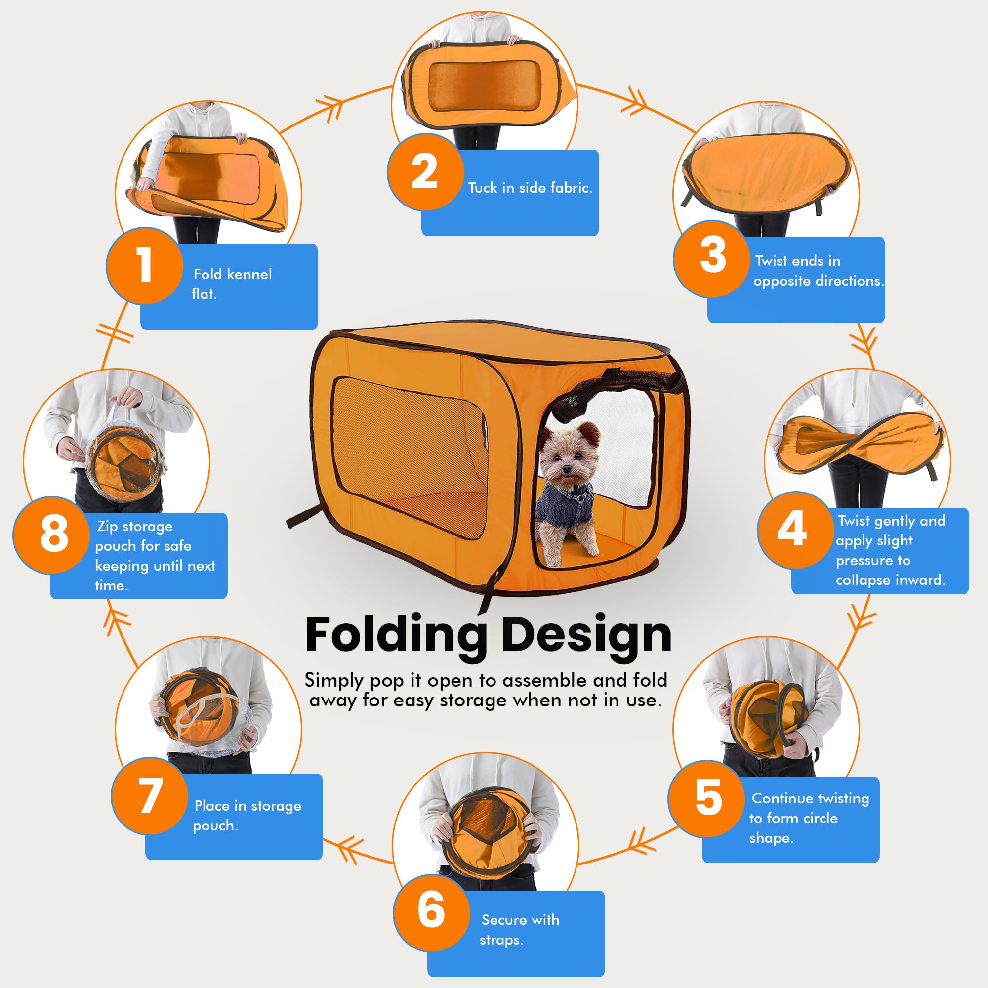 Beatrice Home Fashions Portable, Collapsible, Pop Up Kennel Travel Cat And Dog Crate, 40' L X 27' W X 27' H, Orange