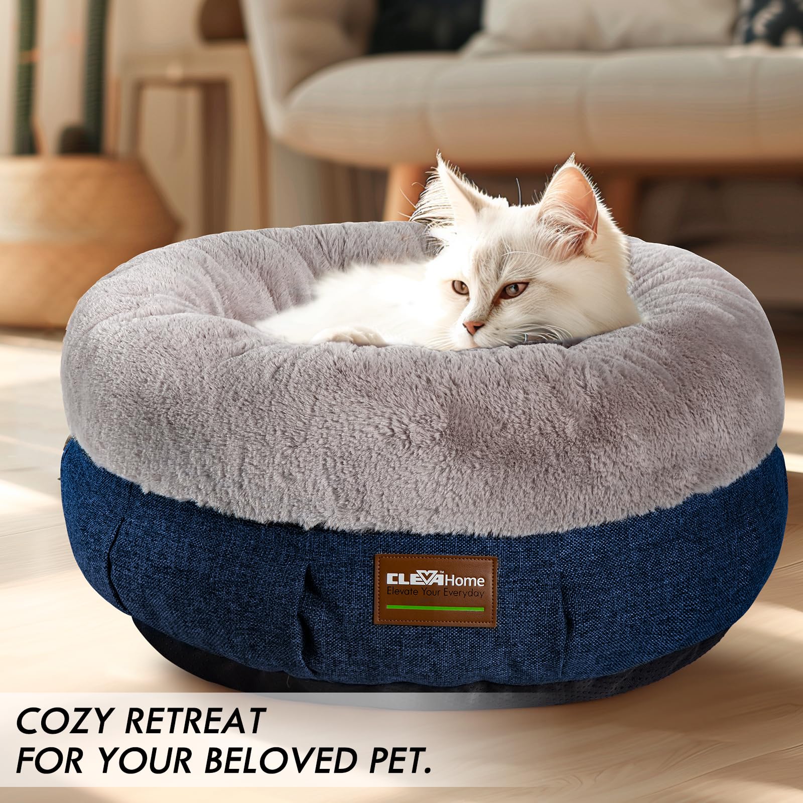 Clevahome Cozy Cat Bed - Ultra-Soft Plush Pet Bed With Raised Sides And Anti-Slip Base, Comfortable Round Bed For Small Pets Up