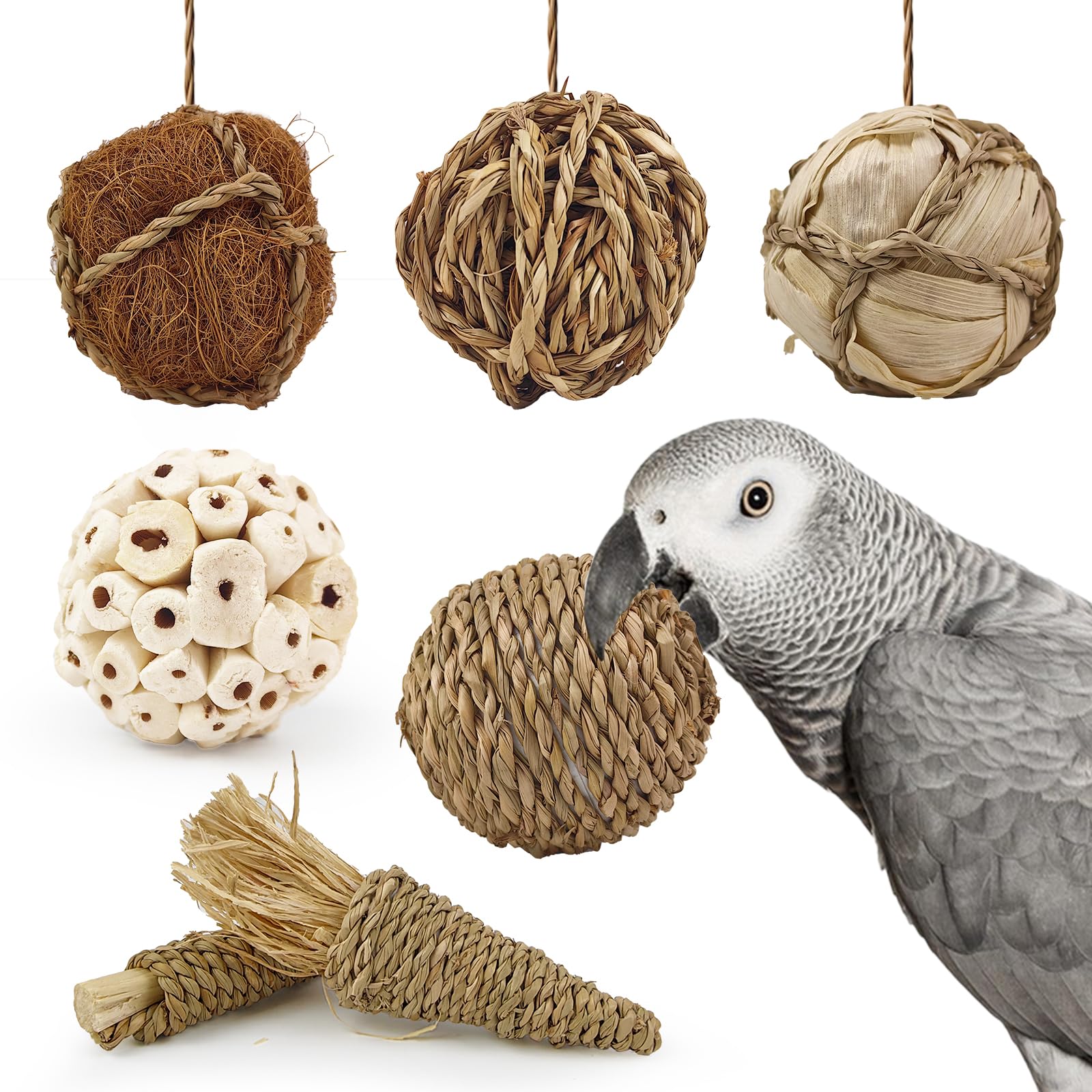 Wqy Groceryshop 7Pcs Bird Toy Large Chewing Balls - Natural Soft Chew Shredding & Foraging Toy For Cockatiel Conure Quaker Parro