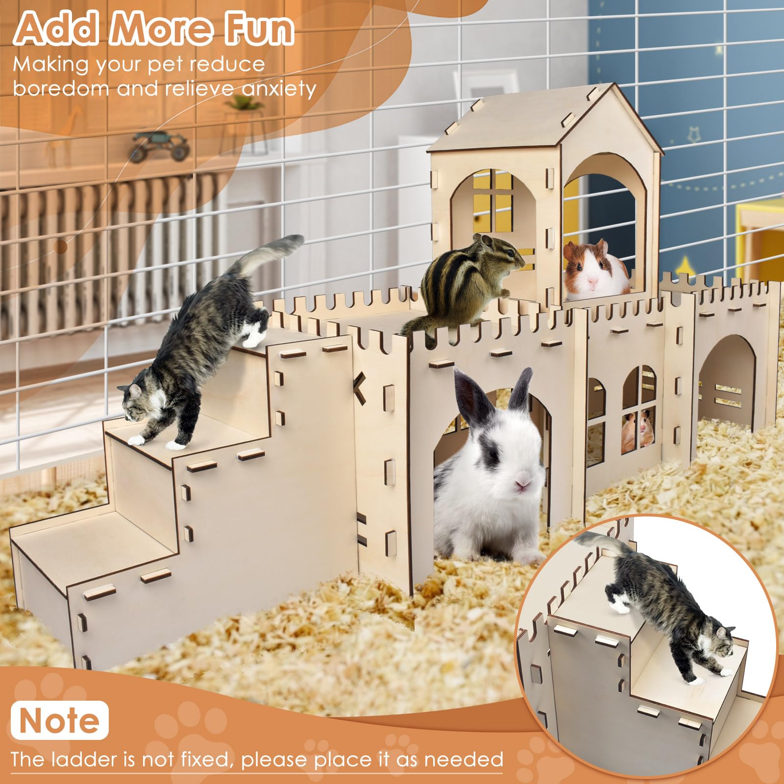 Bissap Wooden Rabbit Hideout Castle, Extra Large Bunny Houses And Hideouts Indoor Outdoor Rabbit Hidey Habitat For Bunnies Chinc