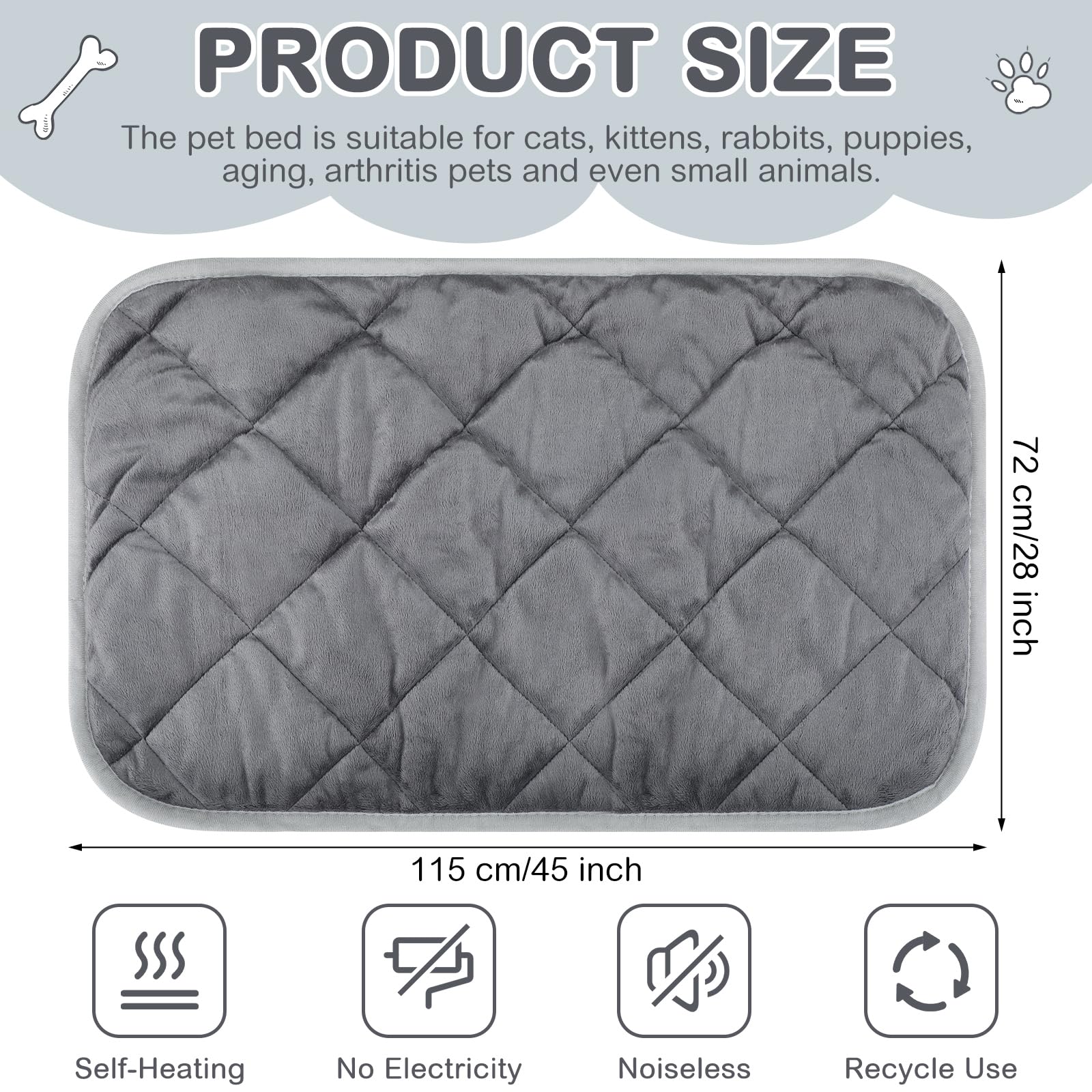 Clysee 4 Pack Self Heating Cat Pad Self Warming Dog Mat Reflects Body Heat Extra Warm Thermal Pet Pad Washable Dog Cat Bed Crate